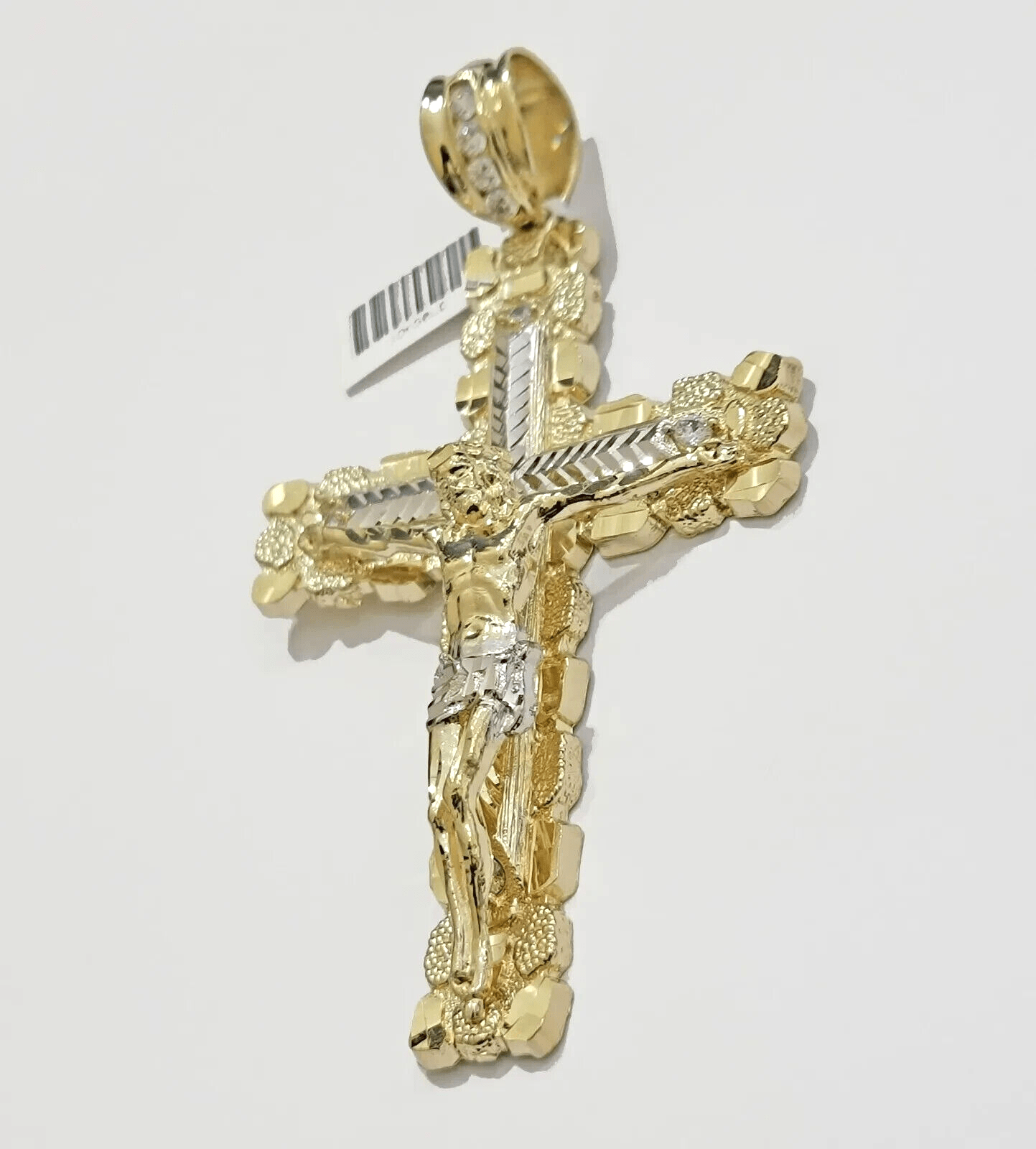 Real 10k Gold Cross Charm Pendant Jesus Crucifix 3.5'' Inch Men 10KT Yellow Gold - GoldenlinQ