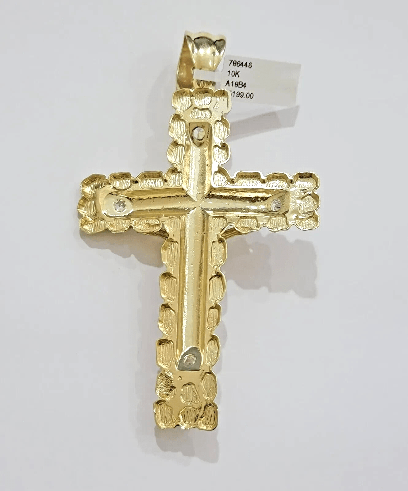 Real 10k Gold Cross Charm Pendant Jesus Crucifix 3.5'' Inch Men 10KT Yellow Gold - GoldenlinQ
