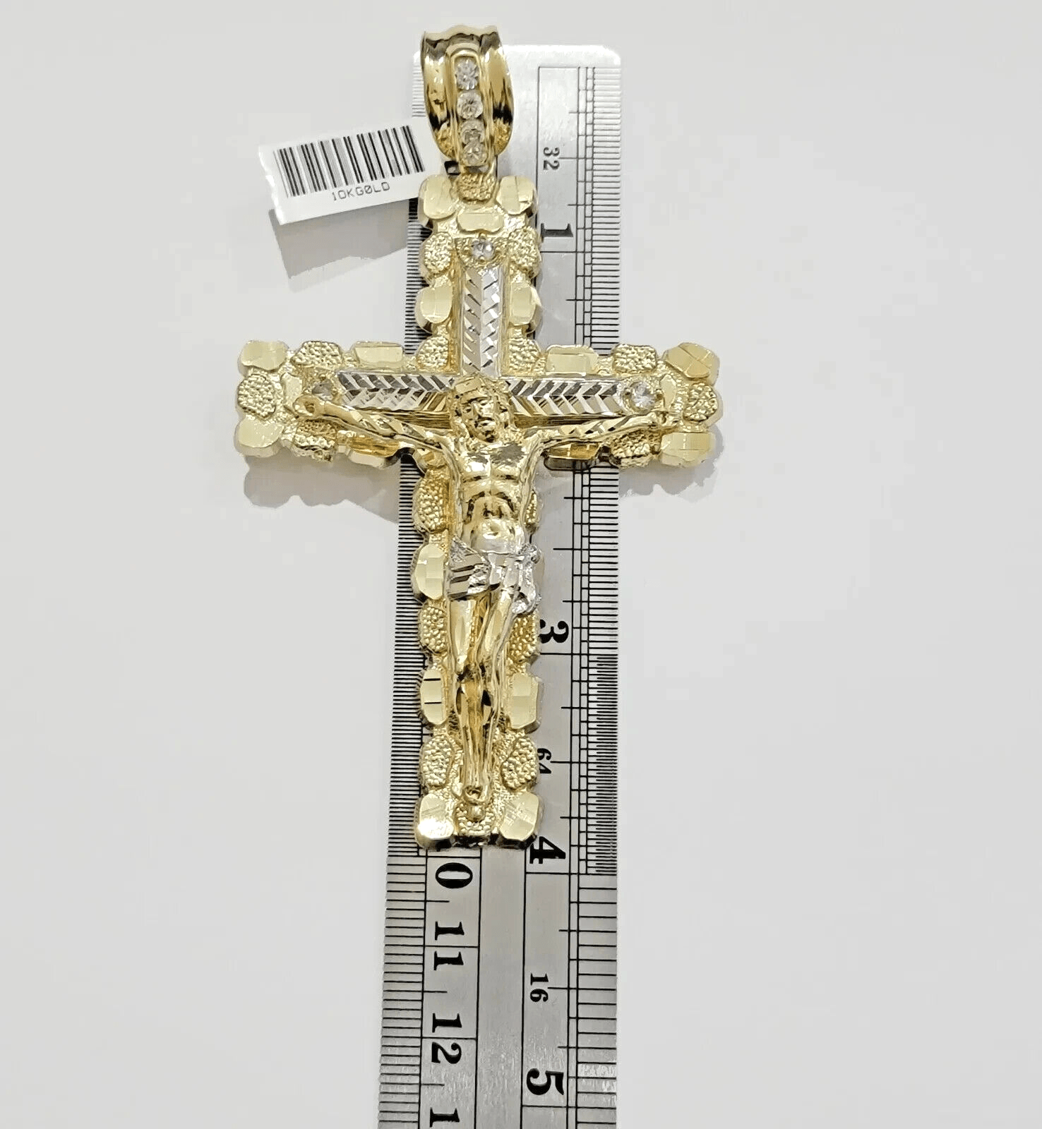 Real 10k Gold Cross Charm Pendant Jesus Crucifix 3.5'' Inch Men 10KT Yellow Gold - GoldenlinQ