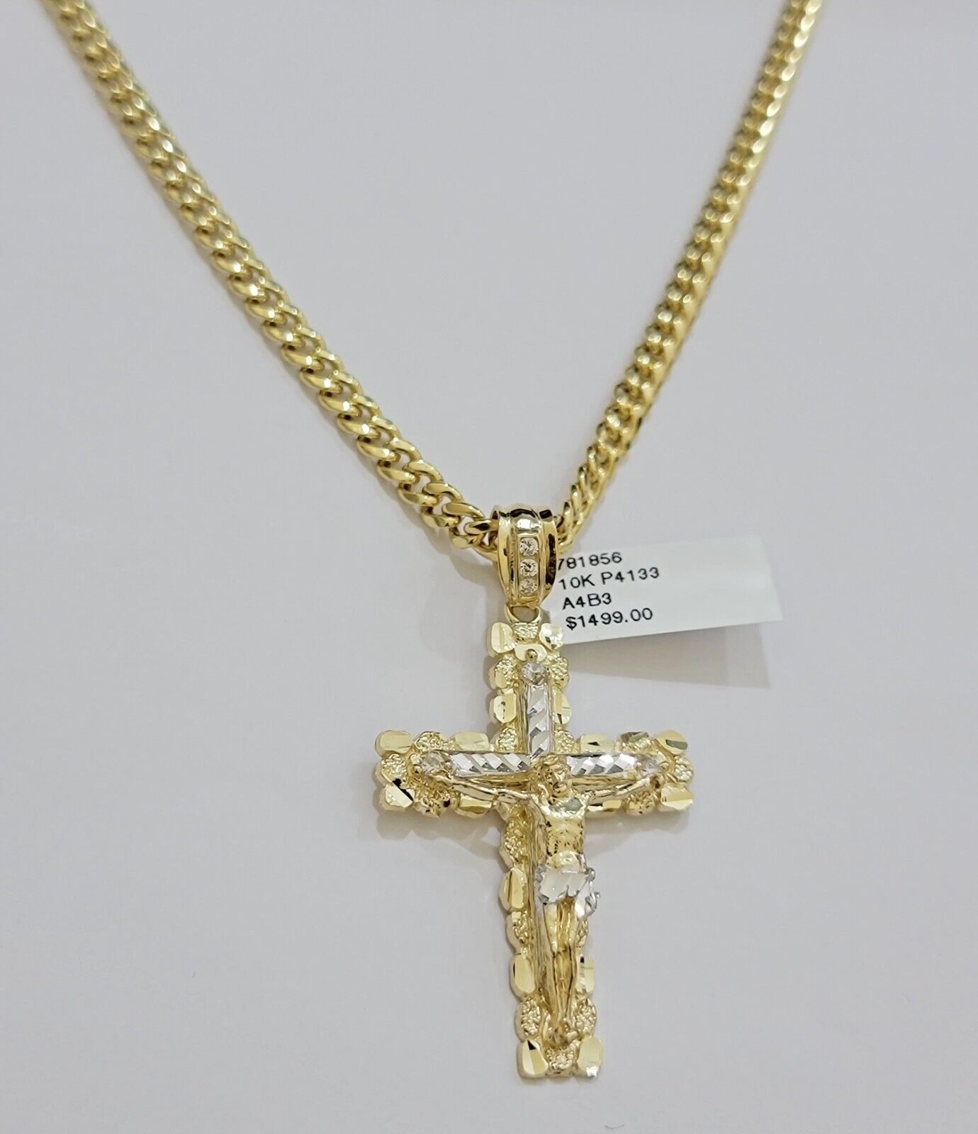 Real 10k Gold Cross Charm pendant Necklace SET 5mm Miami Cuban Link chain 18 - 28" - GoldenlinQ