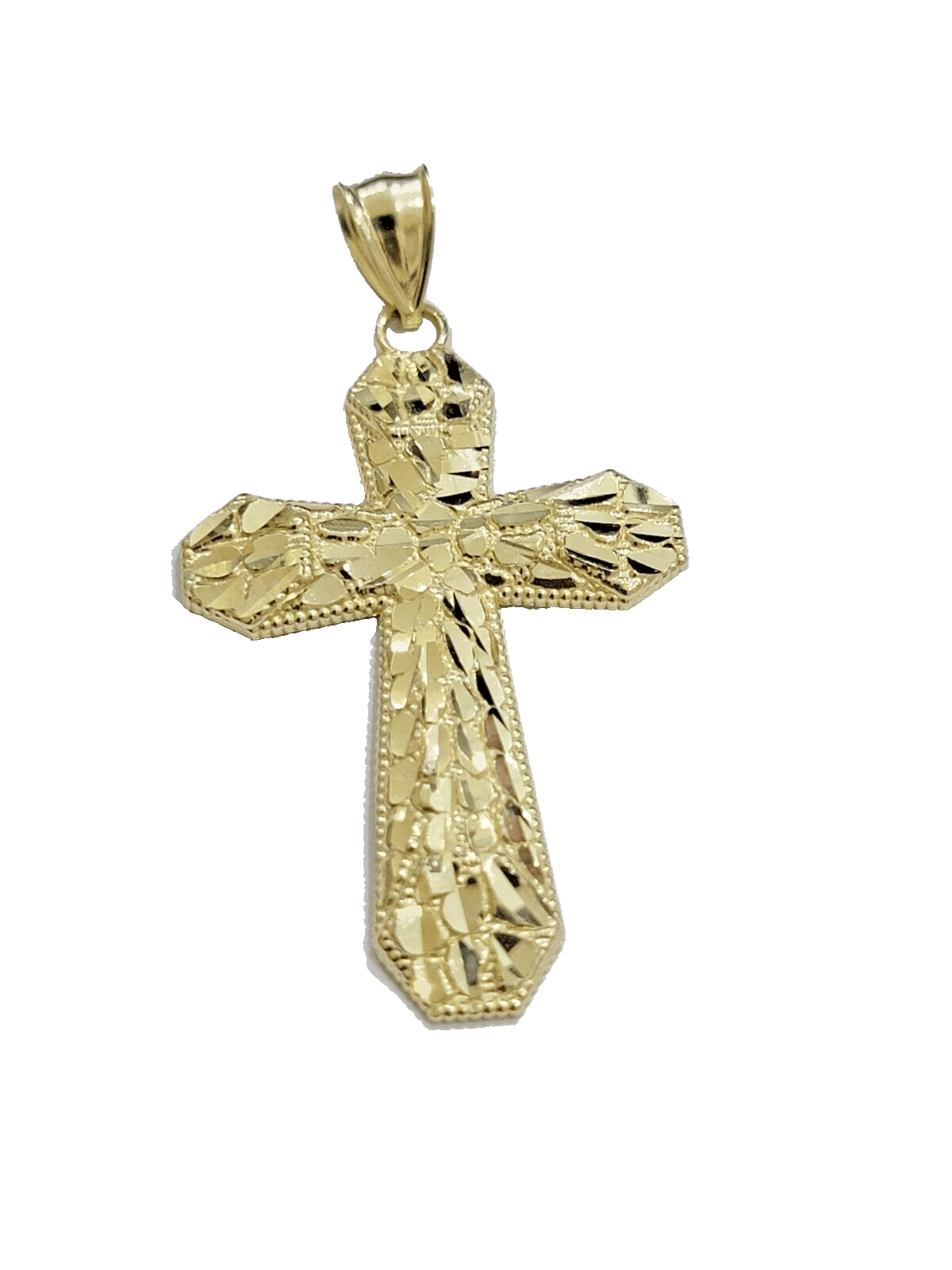 Real 10k Gold Cross Charm pendant Nugget Plain 2 Inch 10Kt Yellow Gold FOR SALE - GoldenlinQ