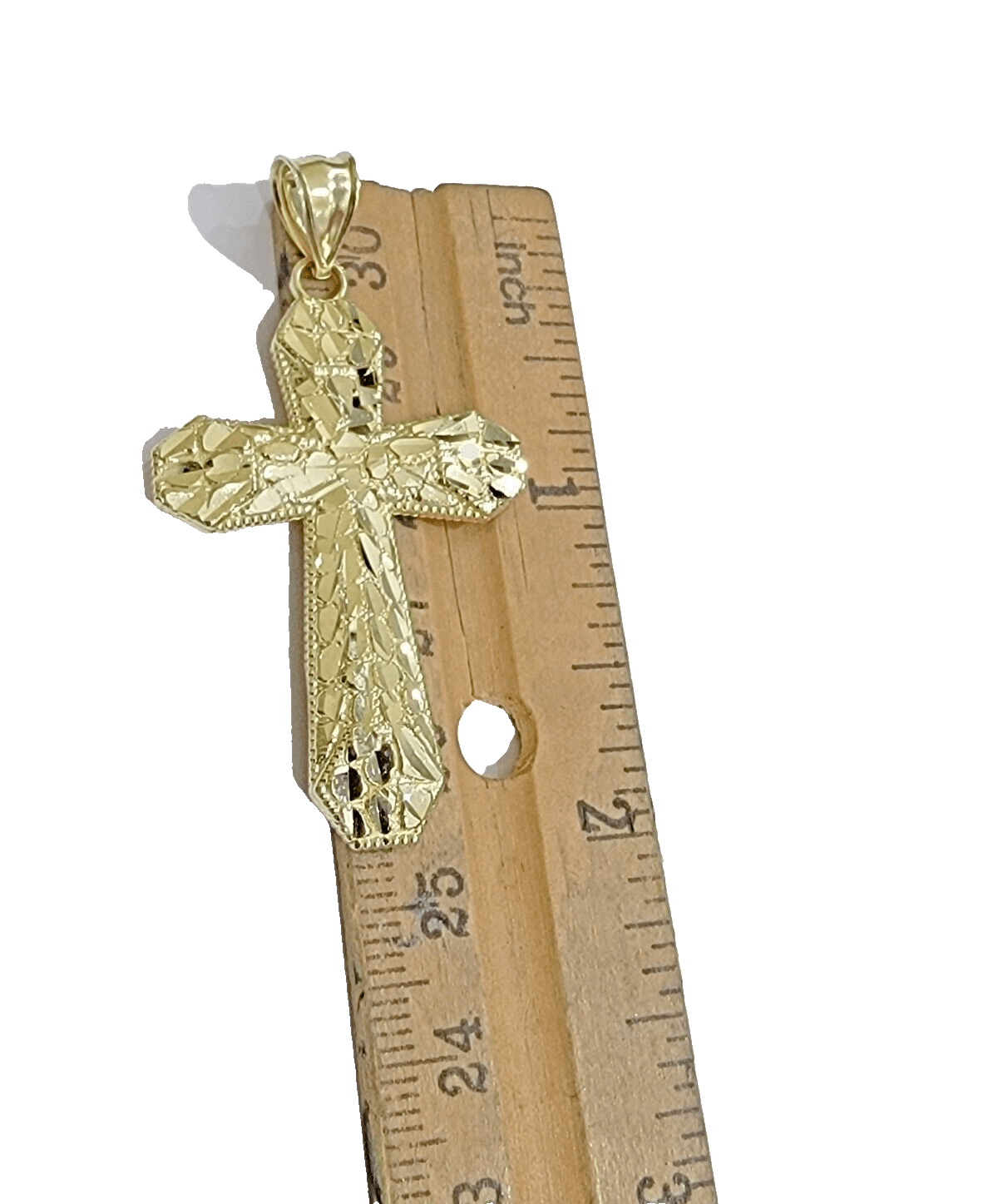 Real 10k Gold Cross Charm pendant Nugget Plain 2 Inch 10Kt Yellow Gold FOR SALE - GoldenlinQ