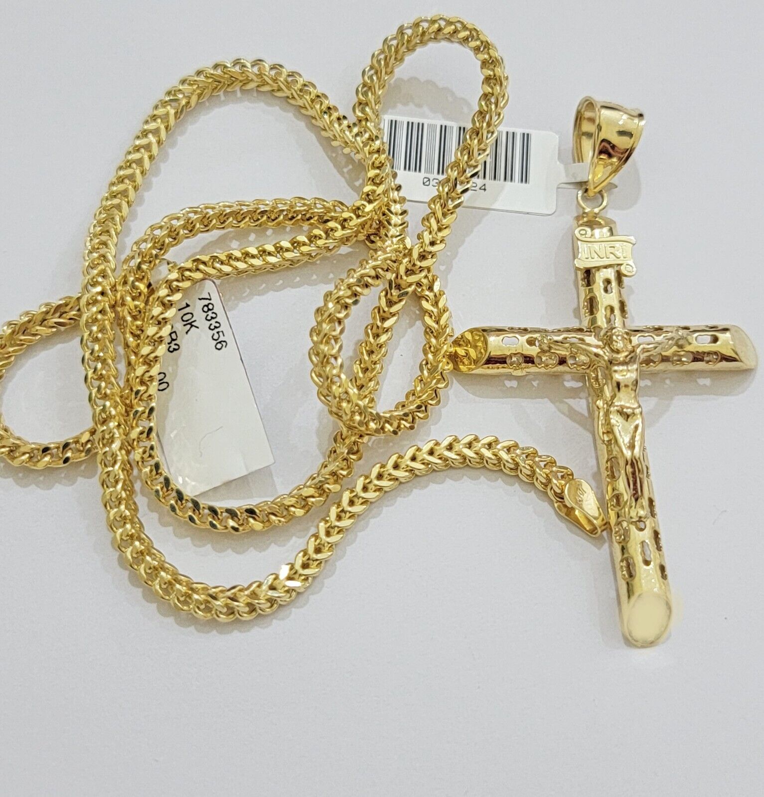 REAL 10k Gold Cross Pendant Franco Chain Necklace 20" - 26 Inch & Jesus Crucifix - GoldenlinQ