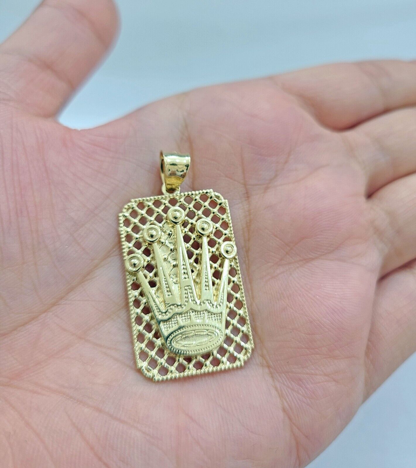 Real 10k Gold Crown Charm Pendant 10kt Yellow Gold Men - GoldenlinQ