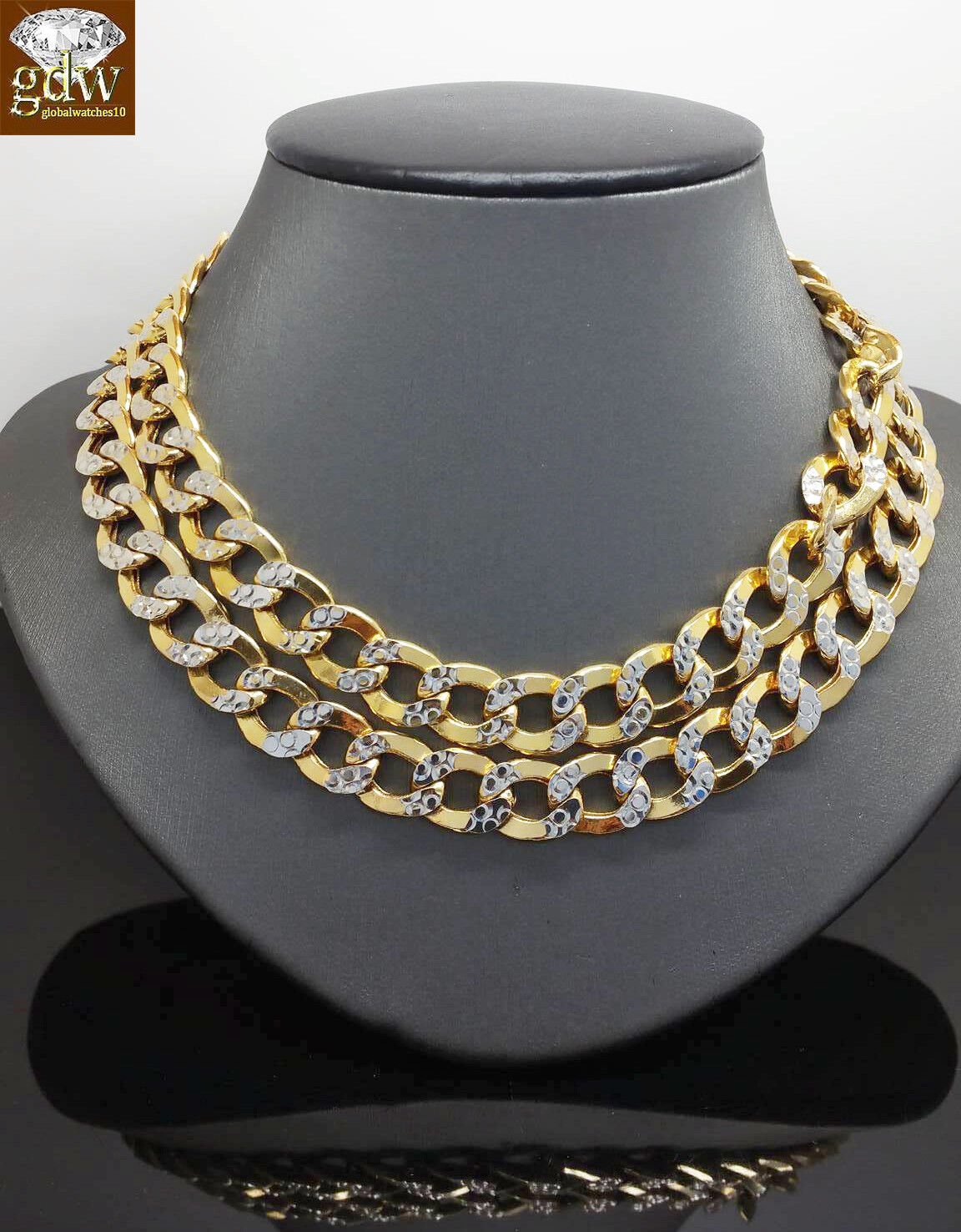 Real 10k Gold Cuban Curb Link Chain 10mm 24 Inch Two - tone Diamond Cut Necklace - GoldenlinQ