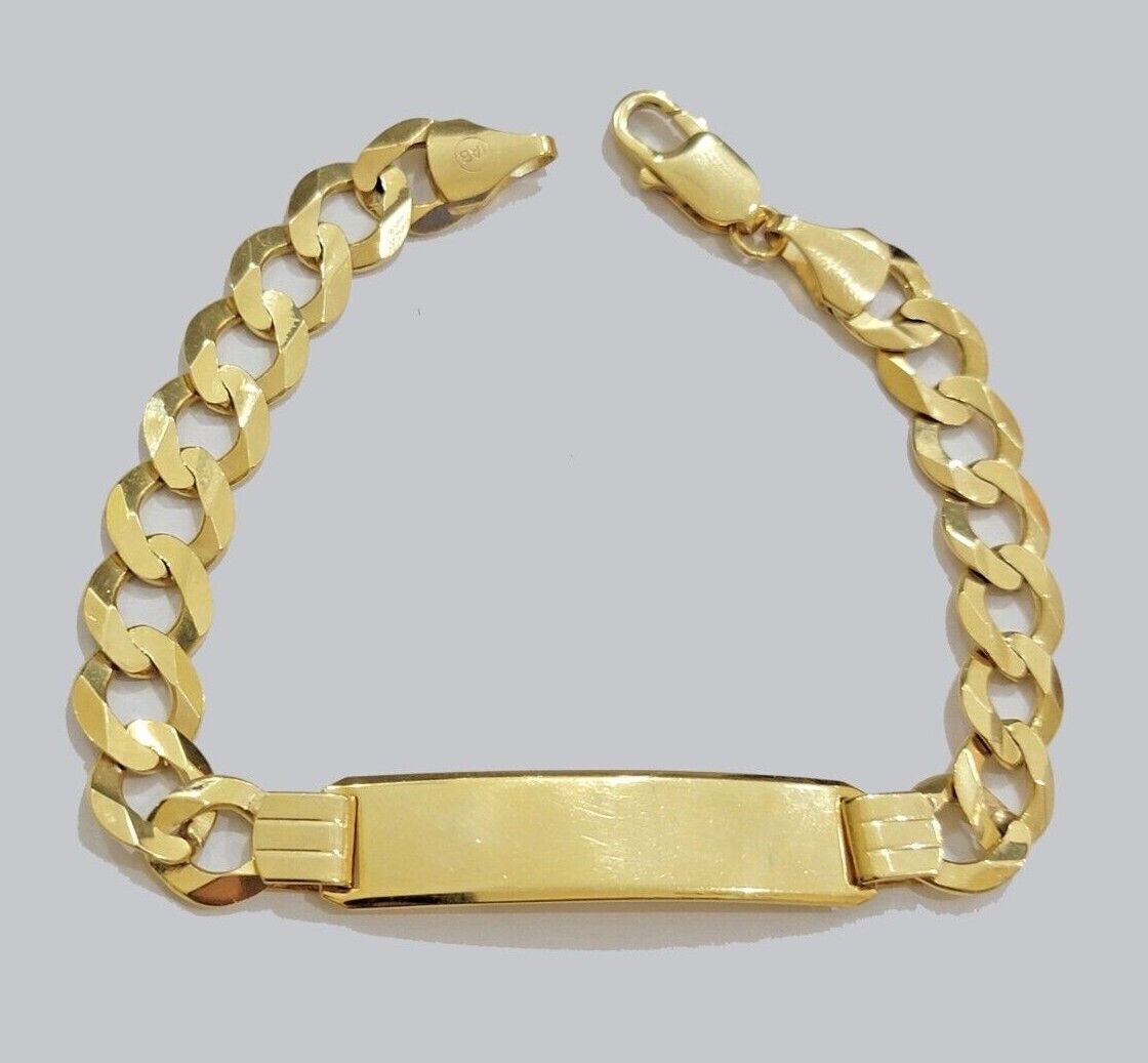 Real 10k Gold Cuban Curb Link ID Bracelet 5mm - 10mm 8 - 8.5" Inches 10kt Name Plate - GoldenlinQ