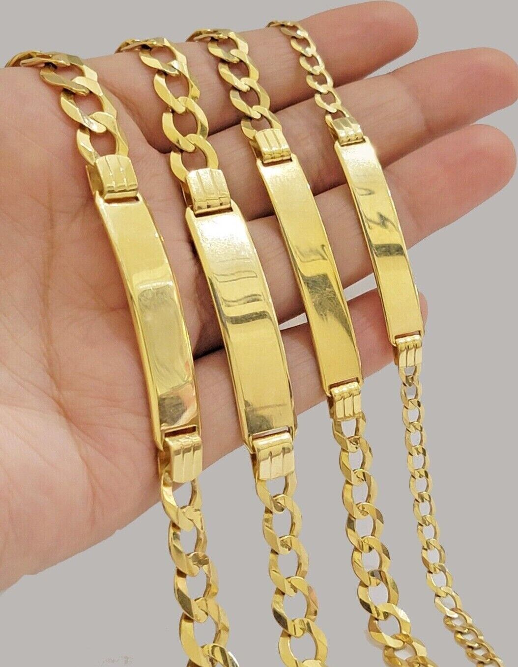 Real 10k Gold Cuban Curb Link ID Bracelet 5mm - 10mm 8 - 8.5" Inches 10kt Name Plate - GoldenlinQ