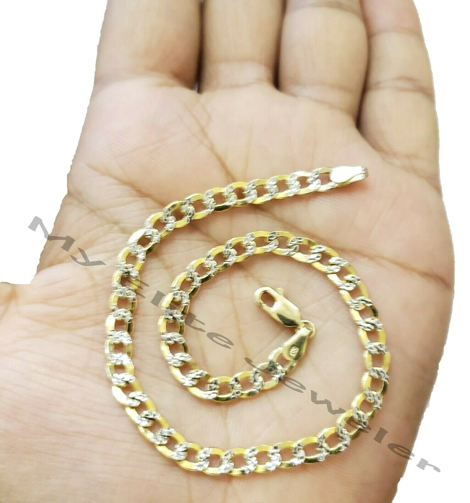 Real 10k Gold Cuban Link Bracelet 8" 4mm Diamond Cuts Men Women ,Rope Figaro Box - GoldenlinQ