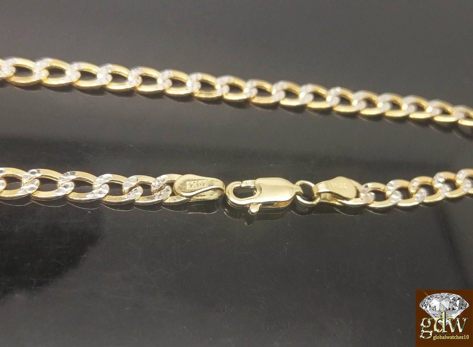 REAL 10k Gold Cuban Link Bracelet Diamond Cuts 9Inch Men Women - GoldenlinQ