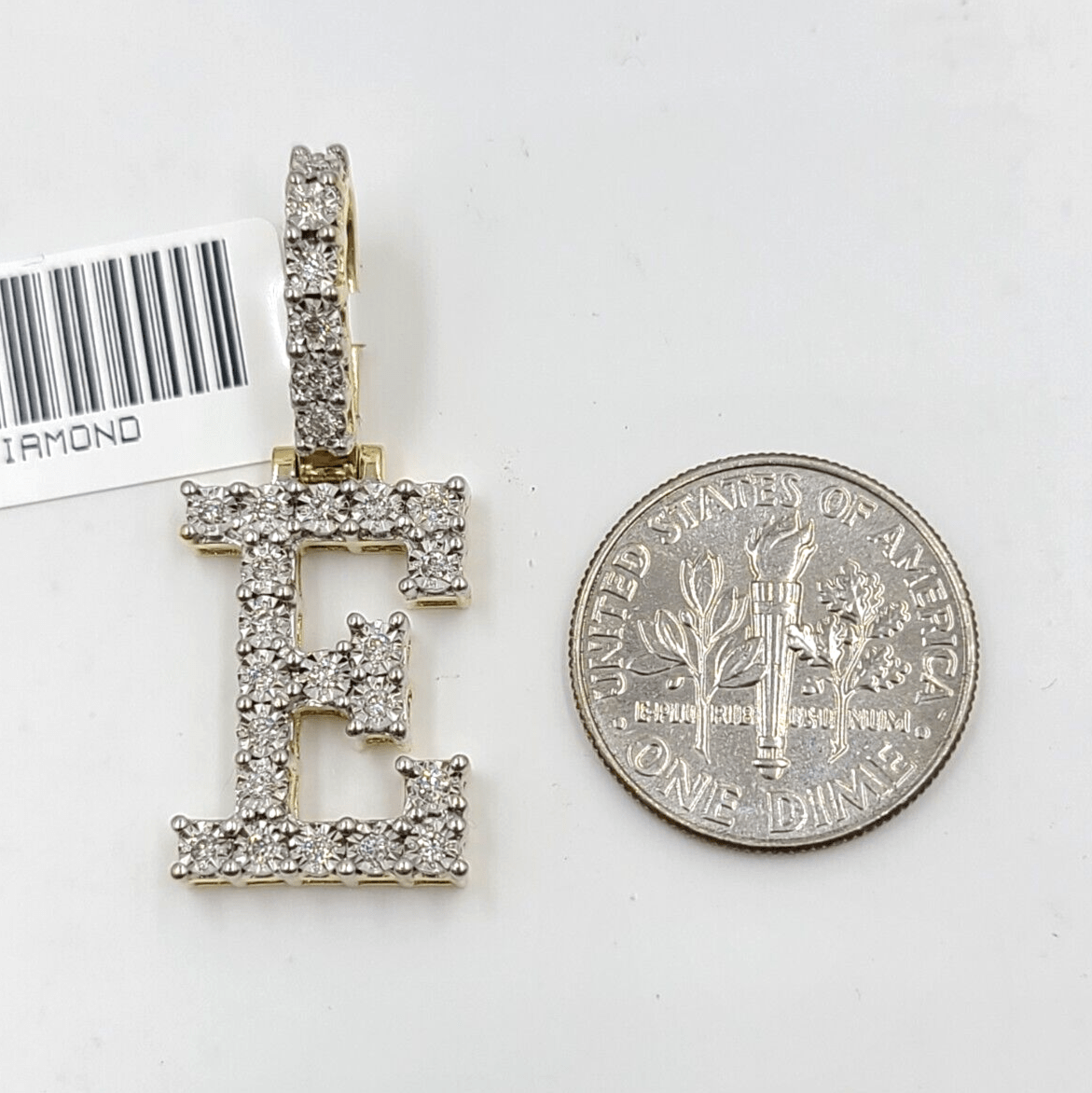 Real 10k Gold & Diamond Letter "E" Initial Alphabet Charm/Pendant 1.25". - GoldenlinQ