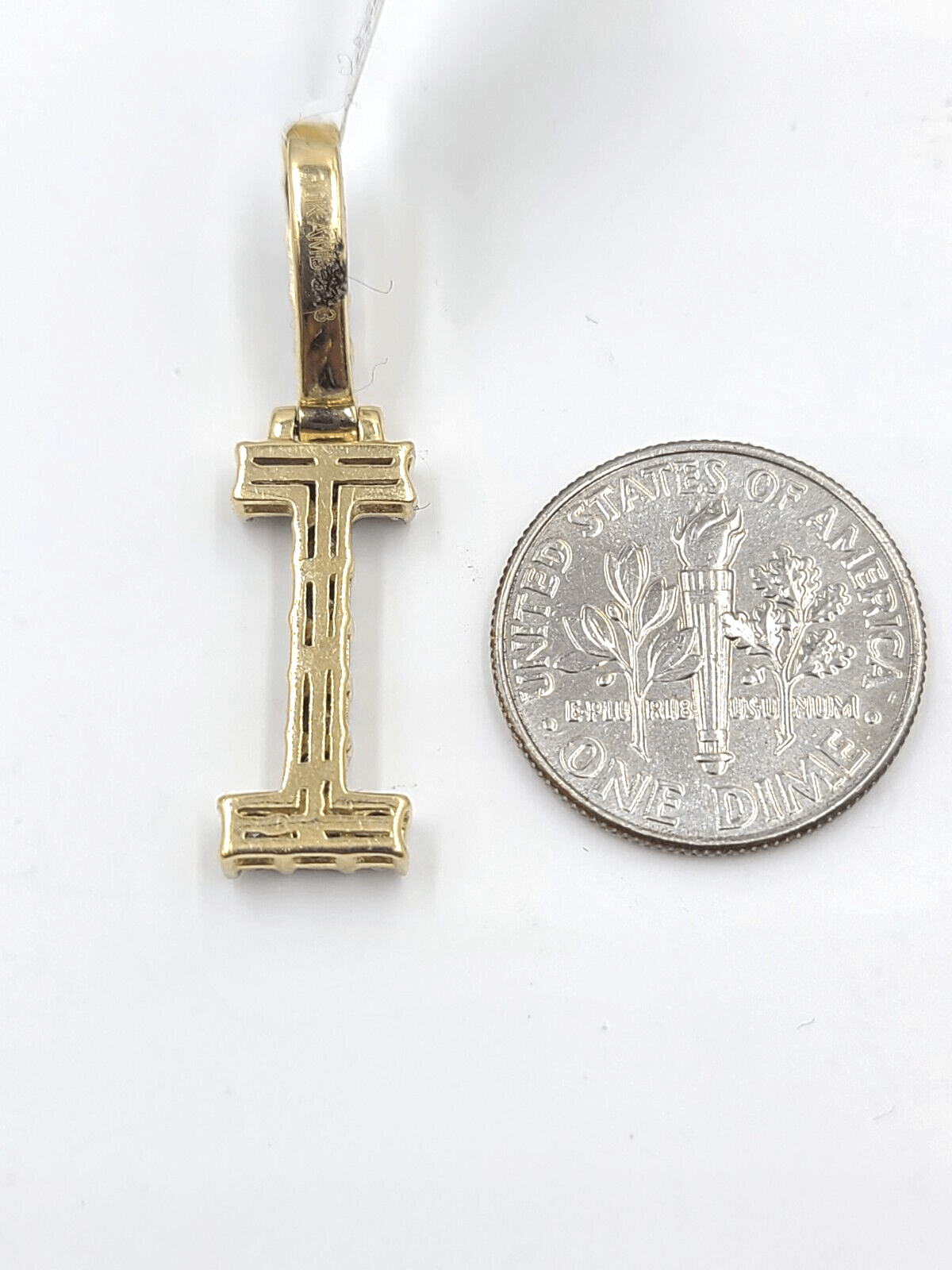 Real 10k Gold & Diamond Letter "I" Initial Alphabet Charm/Pendant 1.25". - GoldenlinQ