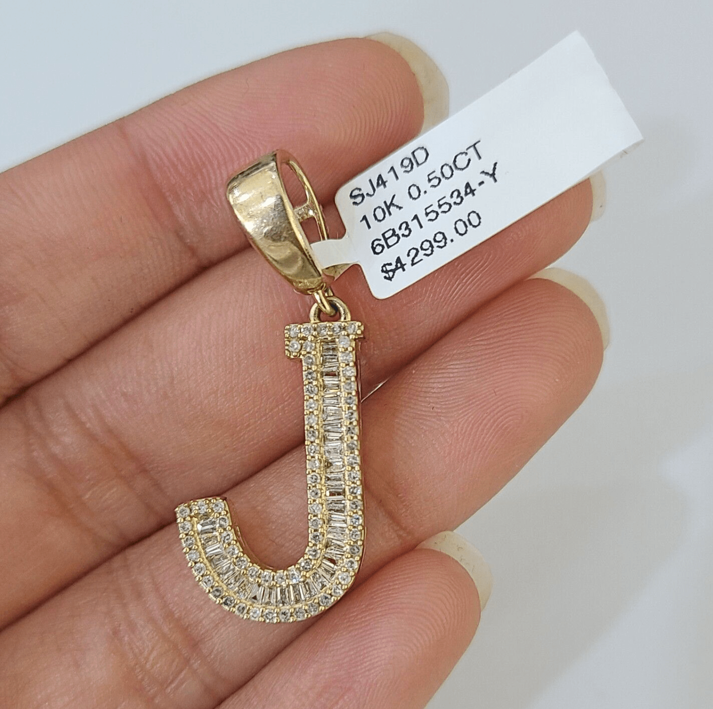 Real 10k Gold Diamond Letter "J" Initial Alphabet Charm/Pendant Yellow Real - GoldenlinQ