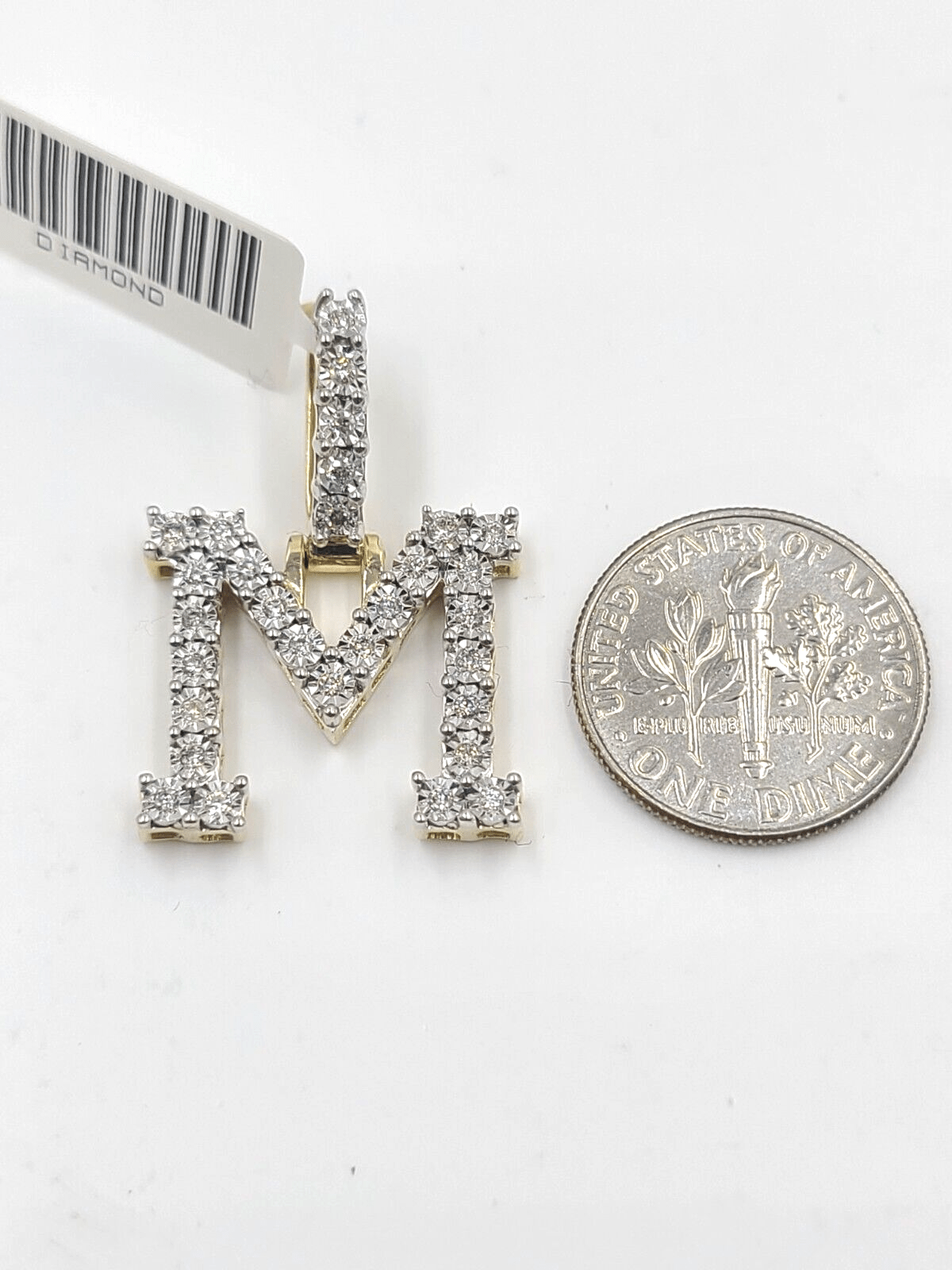 Real 10k Gold & Diamond Letter "M" Initial Alphabet Charm/Pendant 1.25". - GoldenlinQ