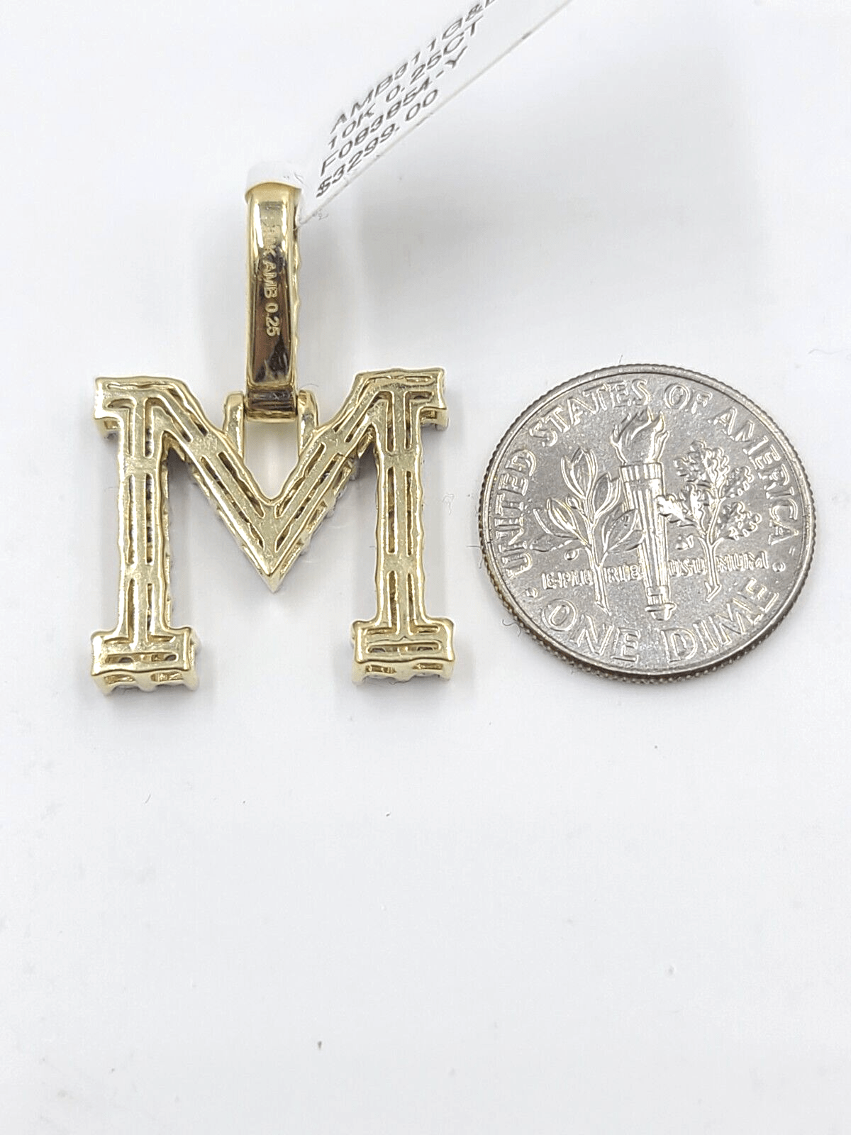 Real 10k Gold & Diamond Letter "M" Initial Alphabet Charm/Pendant 1.25". - GoldenlinQ