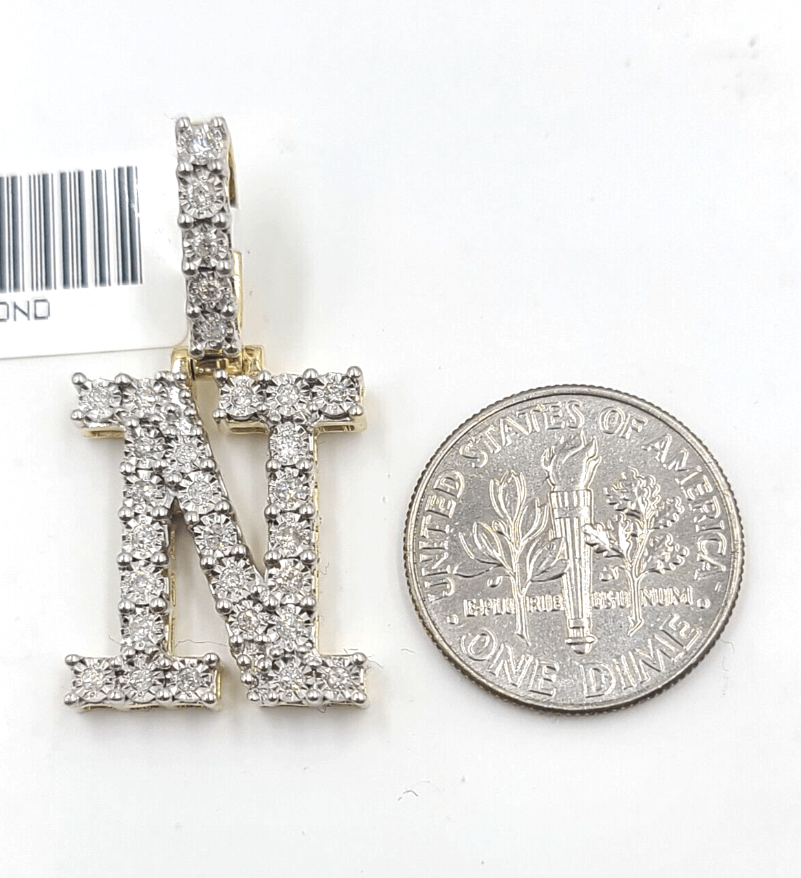Real 10k Gold & Diamond Letter "N" Initial Alphabet Charm/Pendant 1.25". - GoldenlinQ