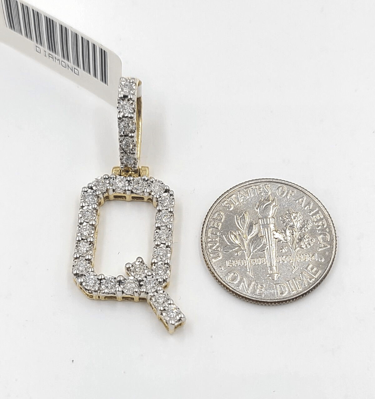 Real 10k Gold & Diamond Letter "Q" Initial Alphabet Charm/Pendant 1.25". - GoldenlinQ