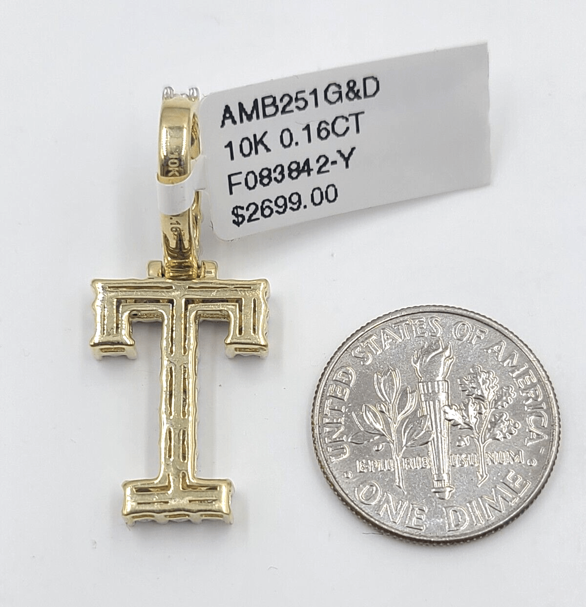 Real 10k Gold & Diamond Letter "T" Initial Alphabet Charm/Pendant 1.25". - GoldenlinQ