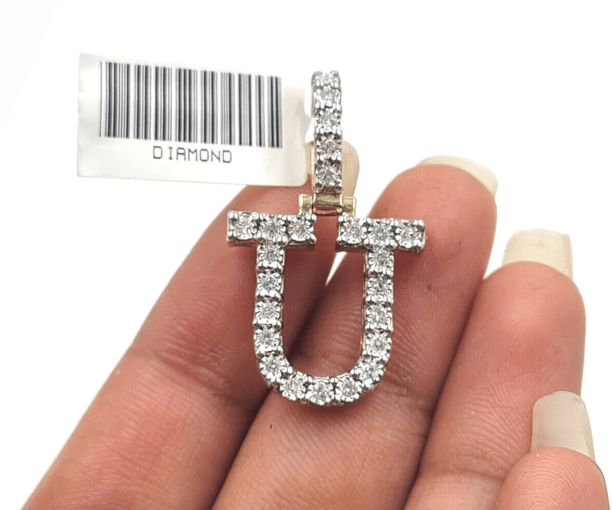 Real 10k Gold & Diamond Letter "U" Initial Alphabet Charm/Pendant 1.25". - GoldenlinQ