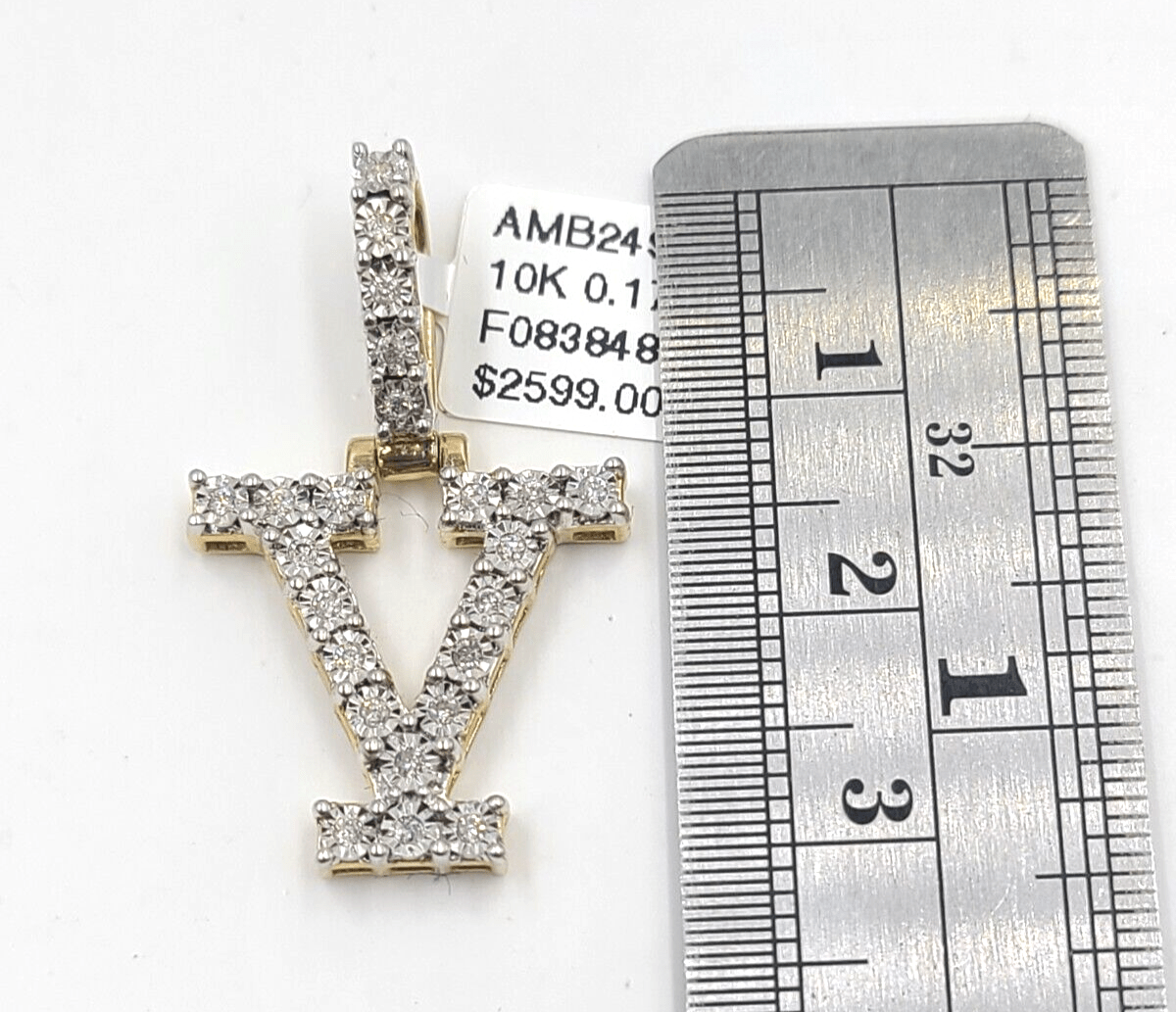 Real 10k Gold & Diamond Letter "V" Initial Alphabet Charm/Pendant 1.25". - GoldenlinQ