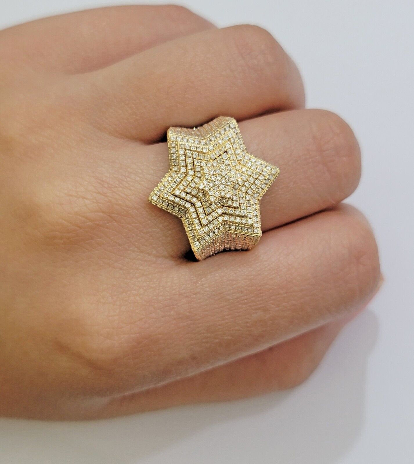 Real 10k gold Diamond Mens Ring Star Layer Band 2 CT Natural Diamond Yellow Gold - GoldenlinQ