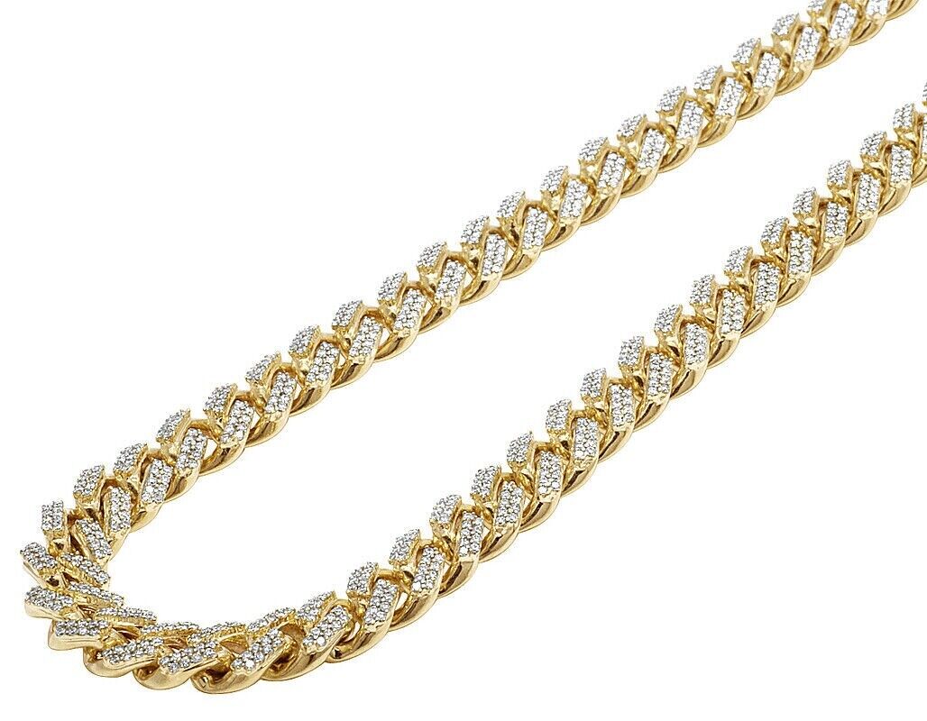 REAL 10k Gold Diamond Necklace Chain Miami cuban Link Tennis 22" 11mm 16CT SOLID - GoldenlinQ