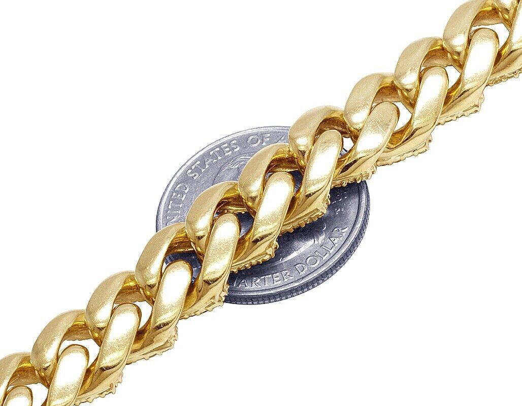 REAL 10k Gold Diamond Necklace Chain Miami cuban Link Tennis 22" 11mm 16CT SOLID - GoldenlinQ