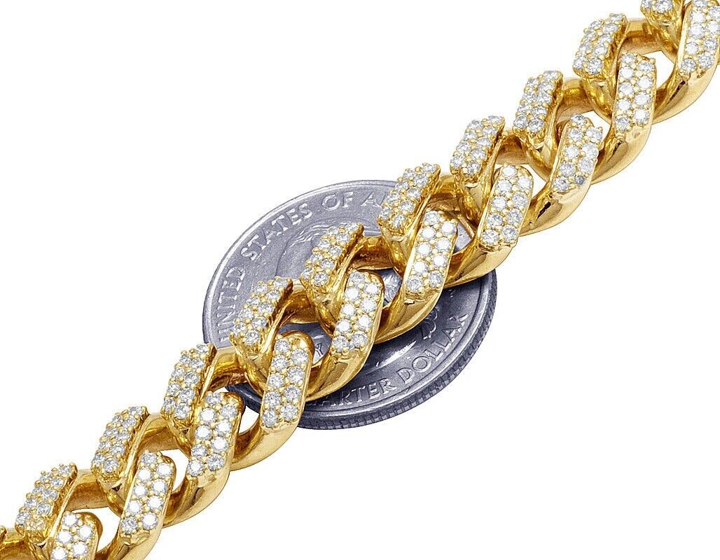 REAL 10k Gold Diamond Necklace Chain Miami cuban Link Tennis 22" 11mm 16CT SOLID - GoldenlinQ