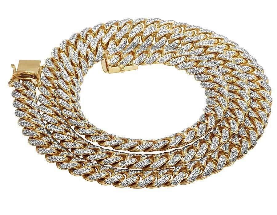 REAL 10k Gold Diamond Necklace Chain Miami cuban Link Tennis 26" 11mm 23CT SOLID - GoldenlinQ