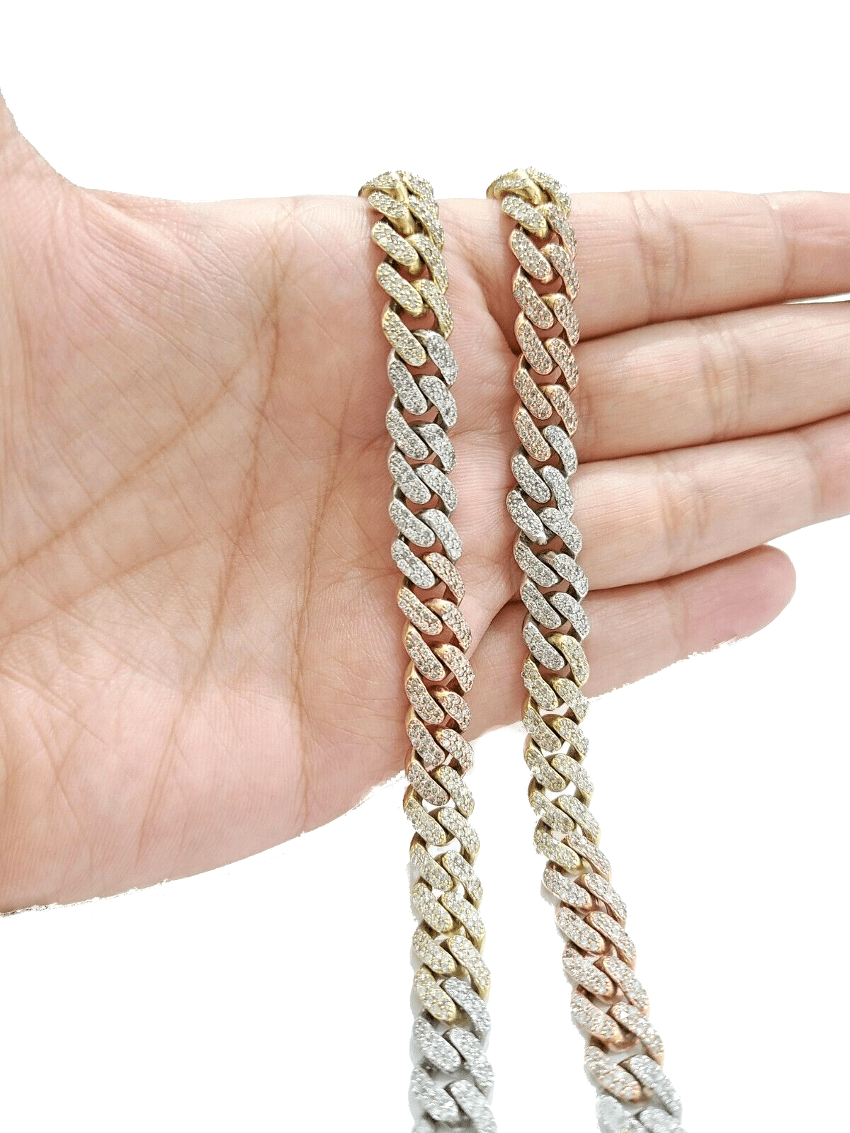 Real 10k Gold Diamond Necklace cuban Link Chain 20" 8mm 10 CT Tri color Gold men - GoldenlinQ