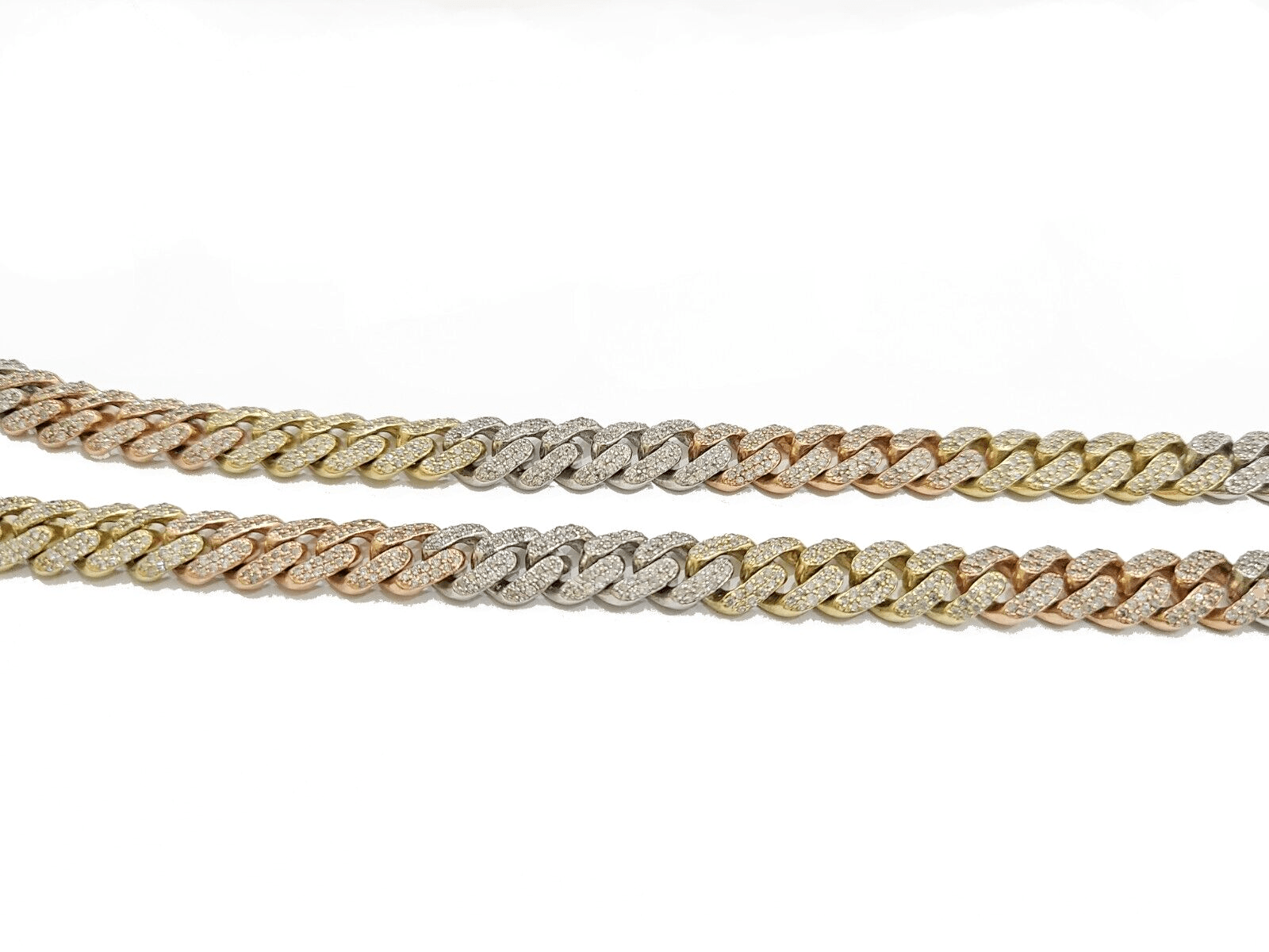Real 10k Gold Diamond Necklace cuban Link Chain 20" 8mm 10 CT Tri color Gold men - GoldenlinQ