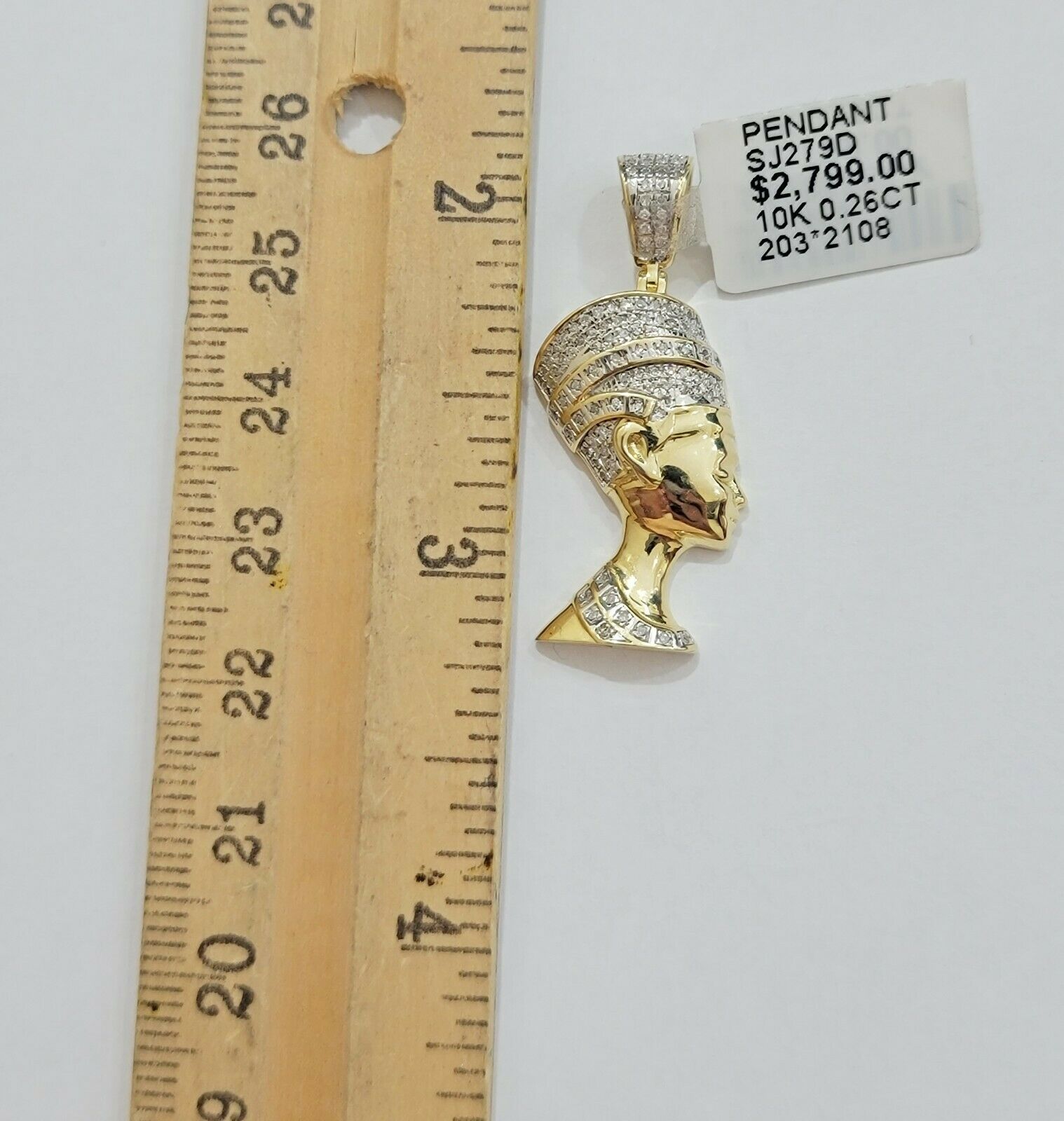 REAL 10k Gold Diamond Pendant Pharaoh Head Charm 1/4 Ct Natural Diamonds Mens - GoldenlinQ