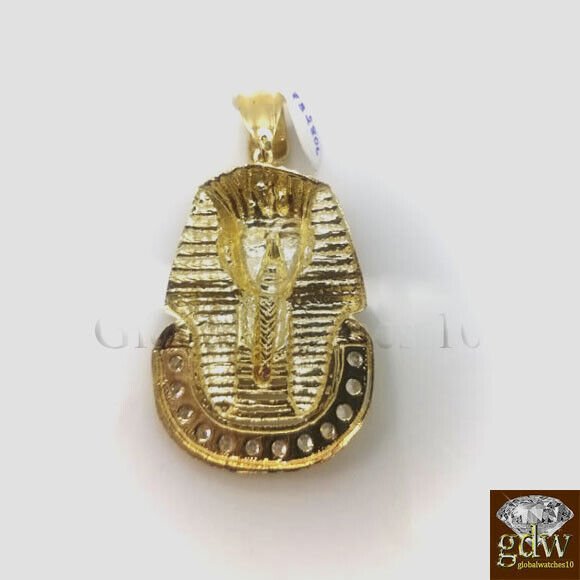 Real 10k Gold Egyptian Pharaoh Head Charm Pendant 2.5 Inch Men Women - GoldenlinQ