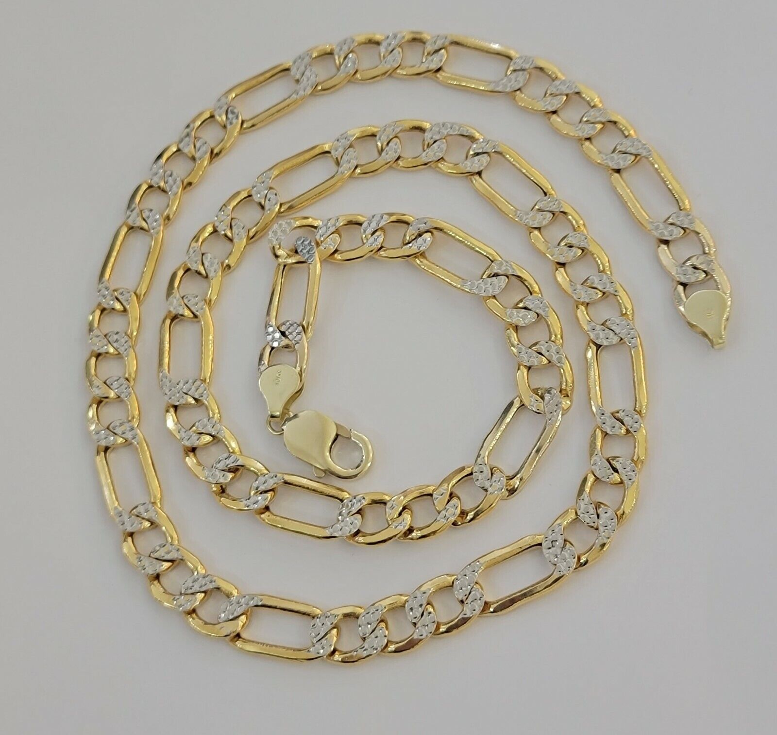 Real 10k Gold Figaro Chain Necklace 20" Inch Men's 9mm Two - tone Diamond Cuts - GoldenlinQ