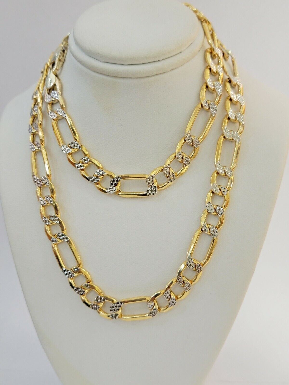 Real 10k Gold Figaro Chain Necklace 20" Inch Men's 9mm Two - tone Diamond Cuts - GoldenlinQ