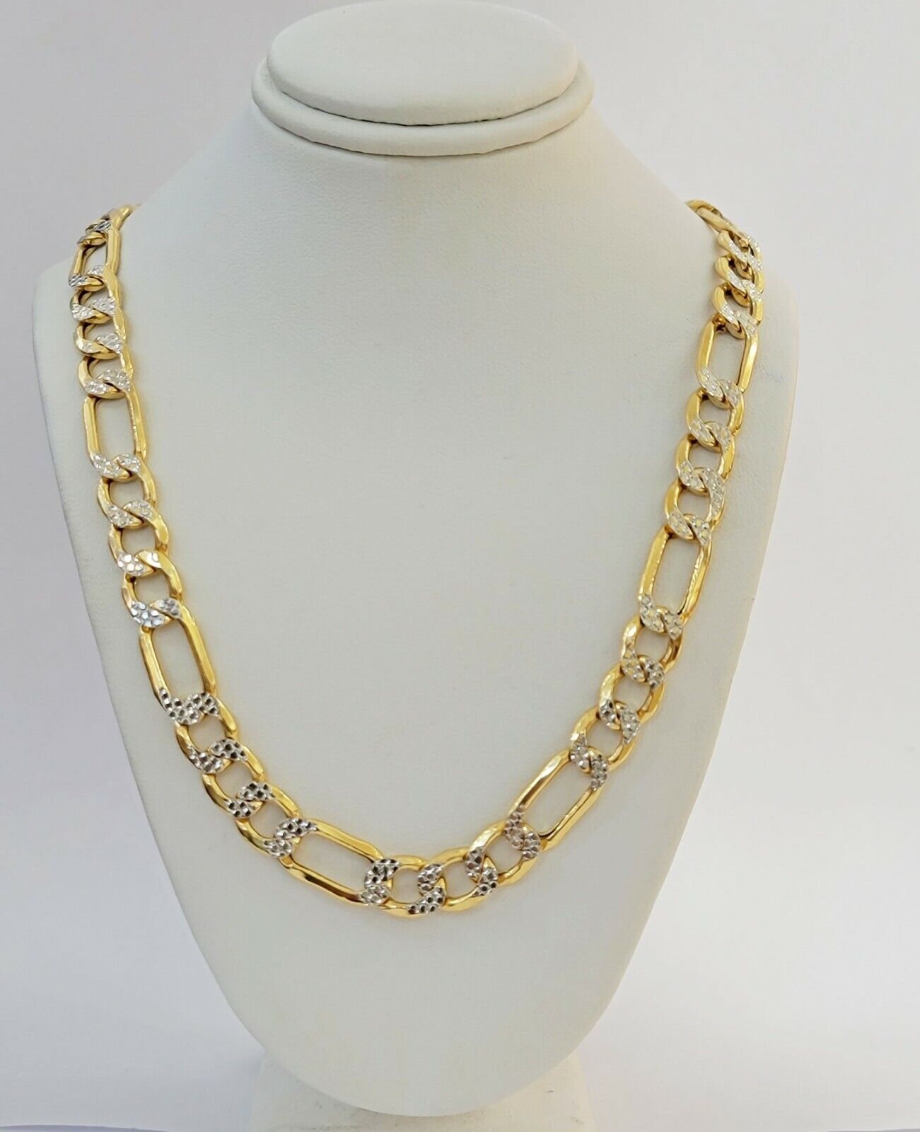 Real 10k Gold Figaro Chain Necklace 20" Inch Men's 9mm Two - tone Diamond Cuts - GoldenlinQ