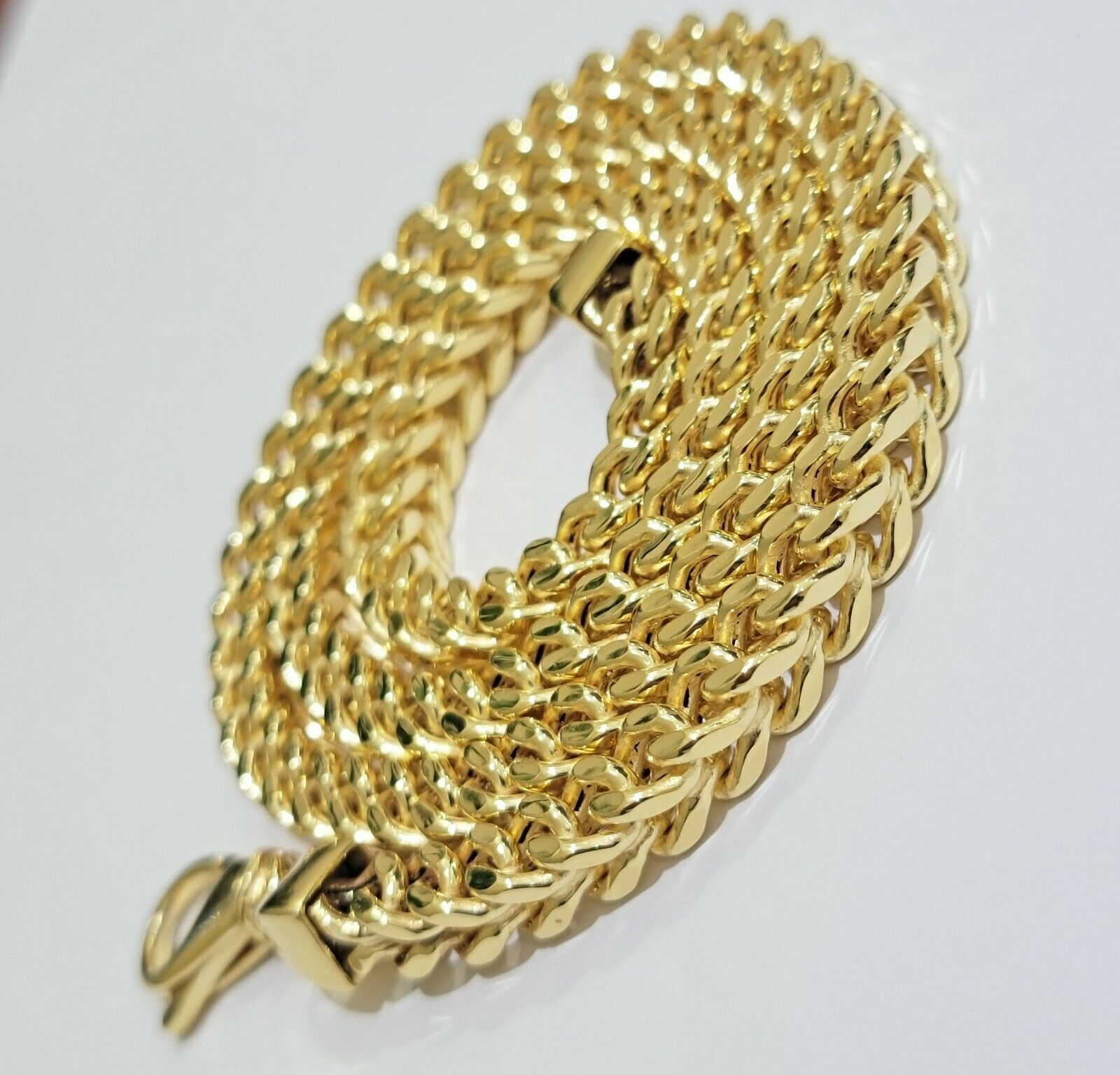 Real 10k Gold Franco Chain 7mm Necklace 22" Inch 10kt Thick & Strong For Men's - GoldenlinQ