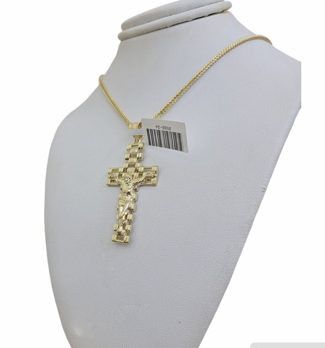 Real 10k Gold Franco Chain Cross Charm SET 18 - 24 Inch 2mm Necklace Jesus Pendant - GoldenlinQ