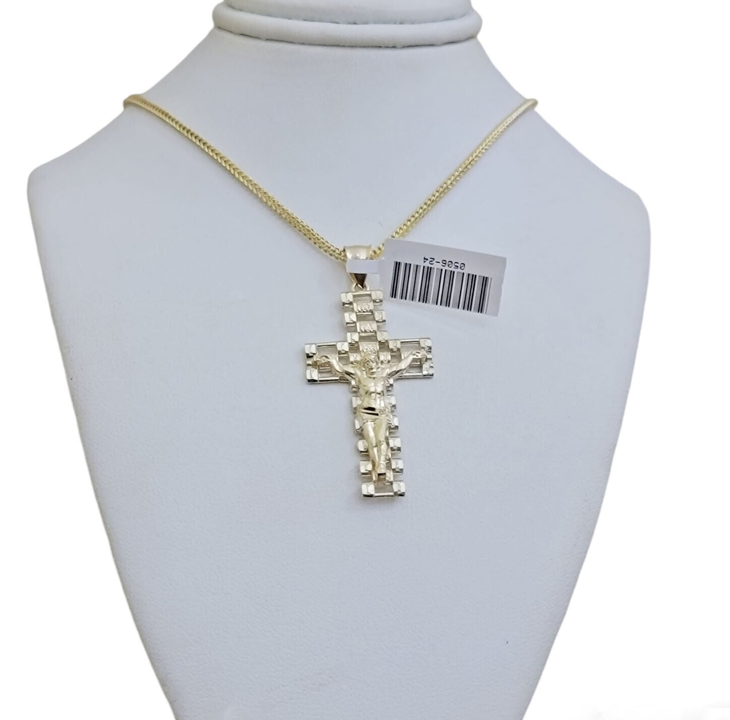 Real 10k Gold Franco Chain Cross Charm SET 18 - 24 Inch 2mm Necklace Jesus Pendant - GoldenlinQ