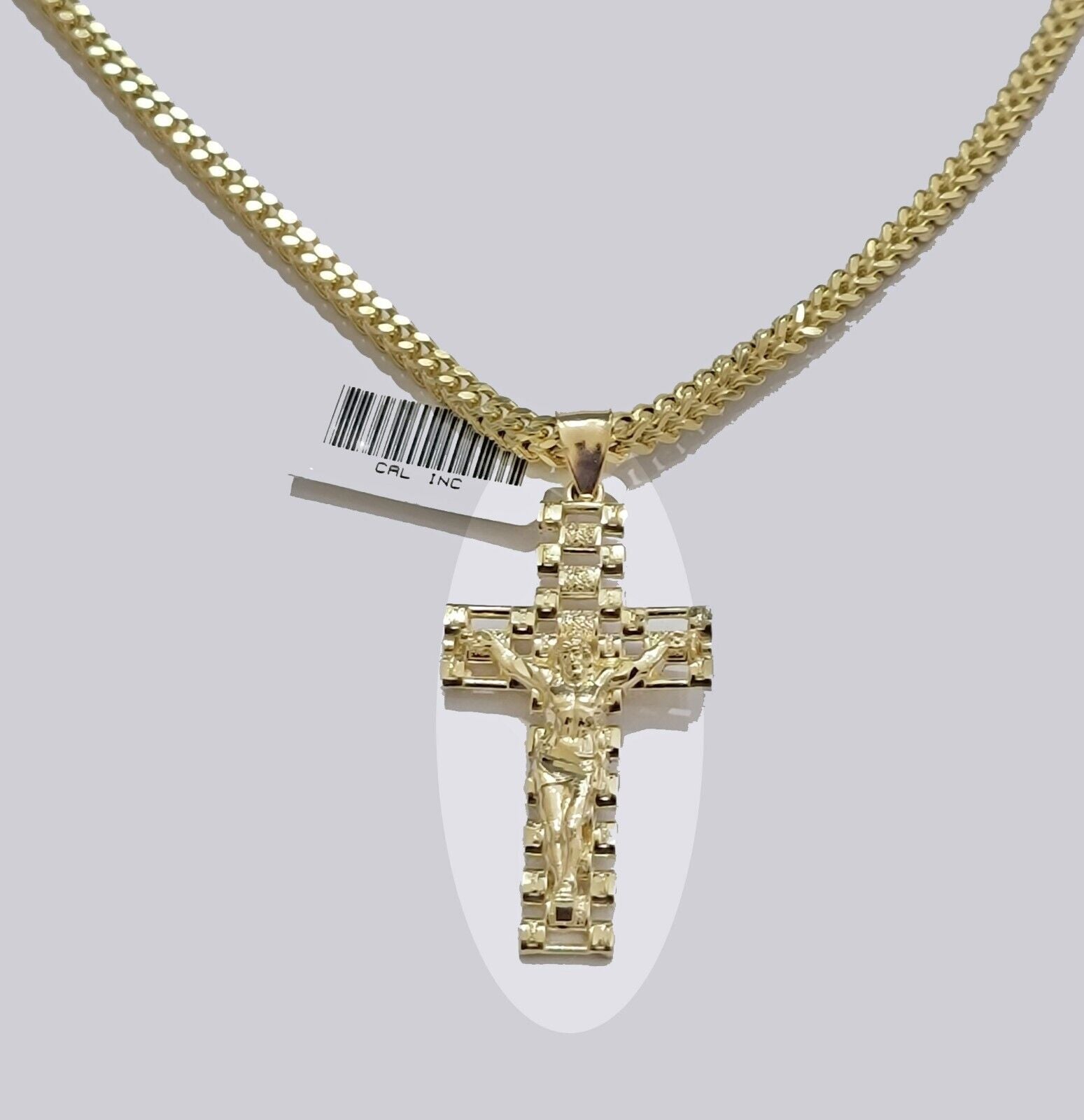 Real 10k Gold Franco chain & Jesus Cross Charm pendant , 3mm Necklace ,Men Women - GoldenlinQ