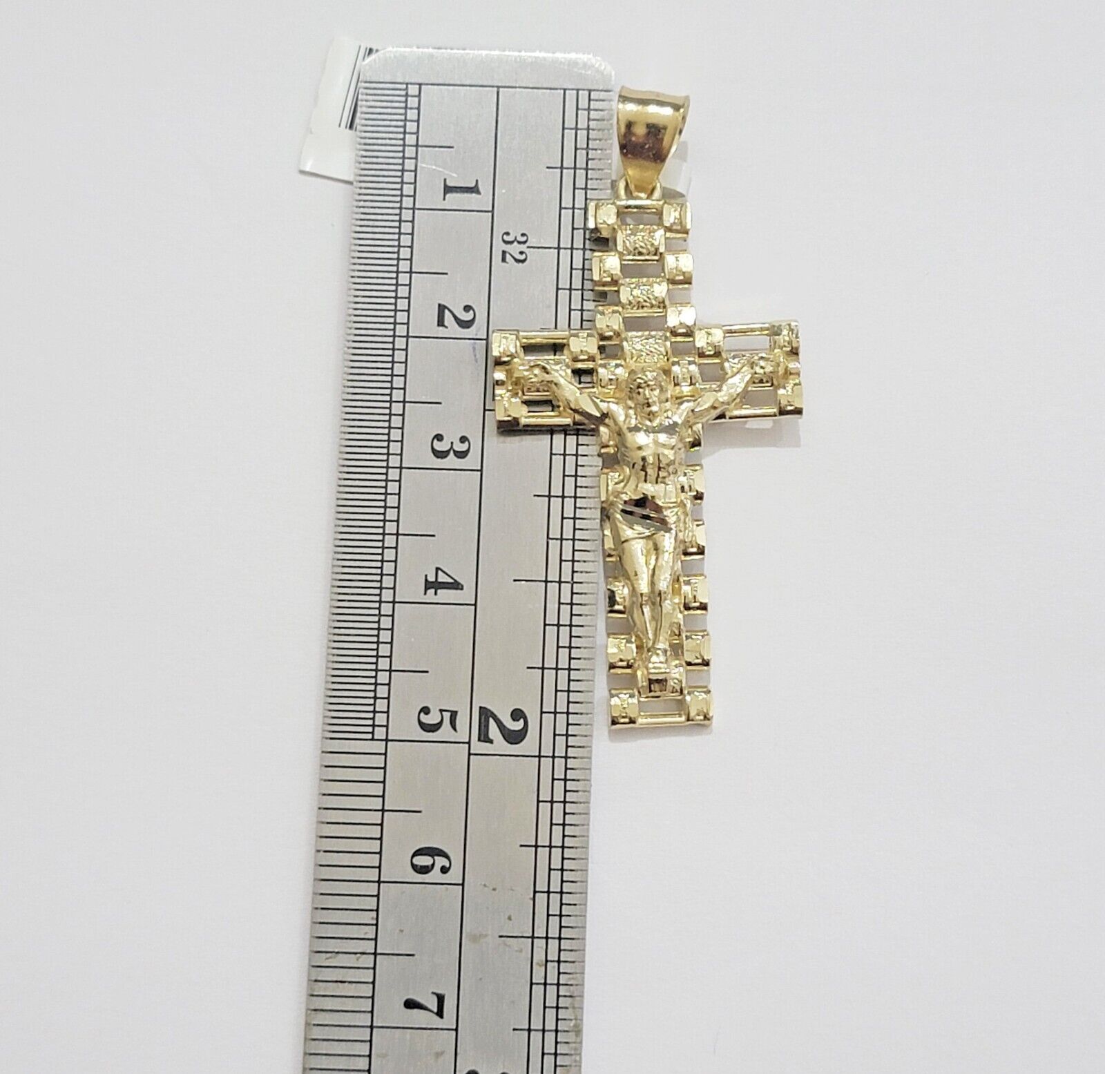 Real 10k Gold Franco chain & Jesus Cross Charm pendant , 3mm Necklace ,Men Women - GoldenlinQ