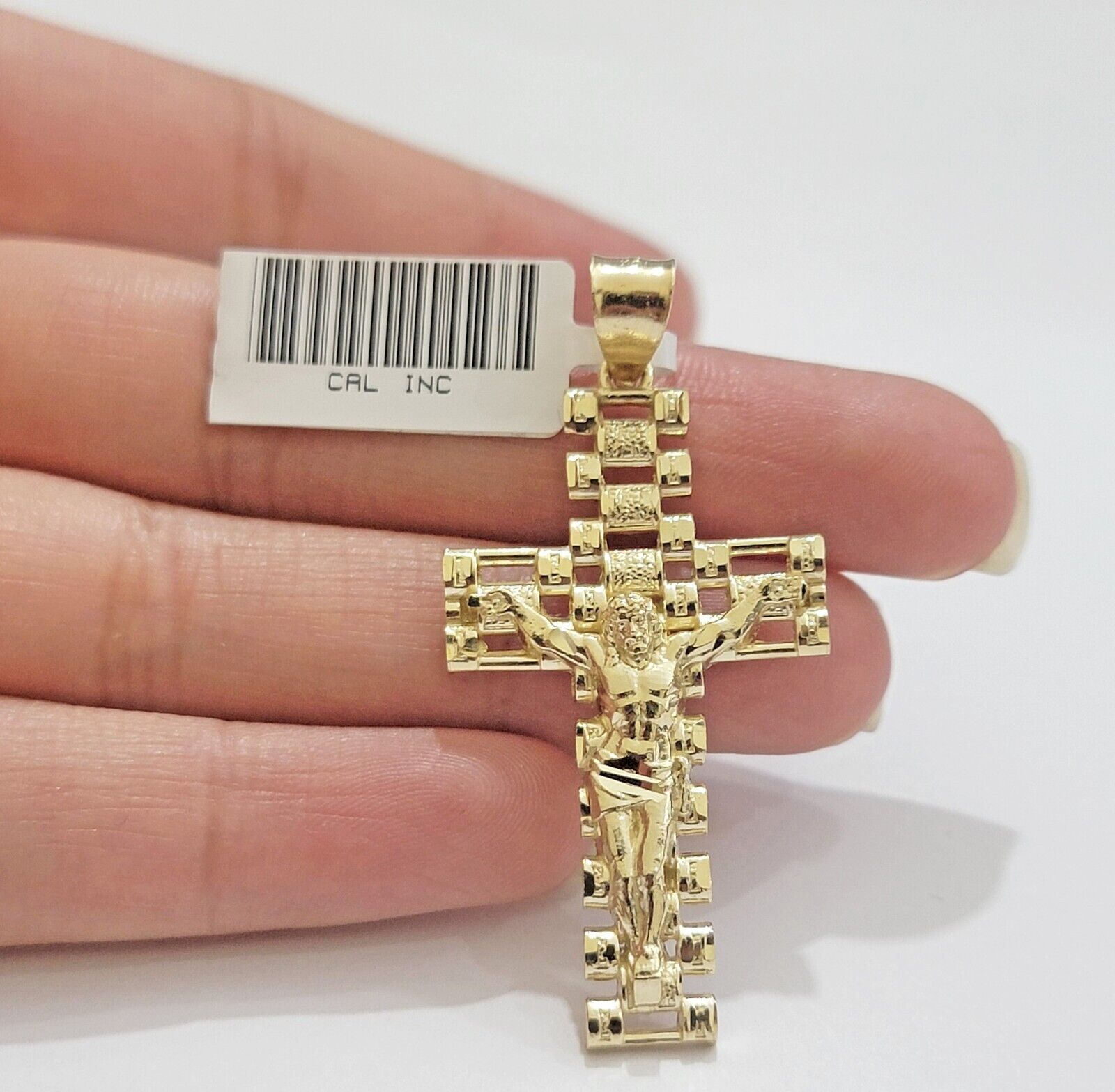 Real 10k Gold Franco chain & Jesus Cross Charm pendant , 3mm Necklace ,Men Women - GoldenlinQ