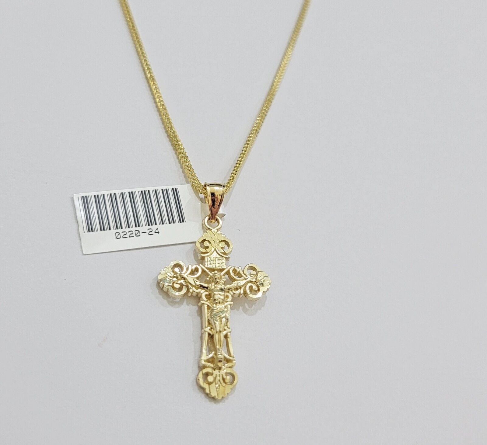 Real 10k Gold Franco Chain Jesus Cross Charm Pendant Necklace SET Men Women - GoldenlinQ