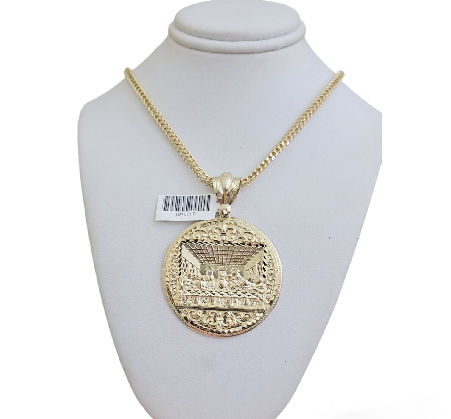 REAL 10k Gold Franco Chain Last Supper Pendant SET Necklace 20" - 26 Inch - GoldenlinQ