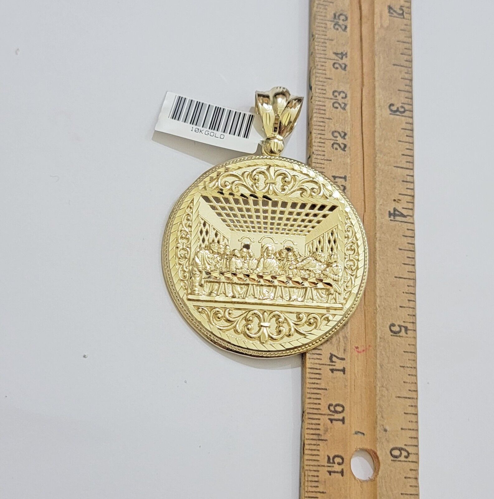 REAL 10k Gold Franco Chain Last Supper Pendant SET Necklace 3mm 20" Inch Choker - GoldenlinQ