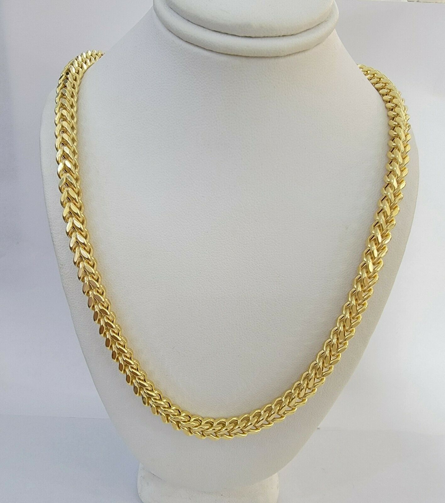Real 10K Gold Franco Chain Men's Necklace 24" Necklace 7mm Thick, 10 KT STRONG - GoldenlinQ