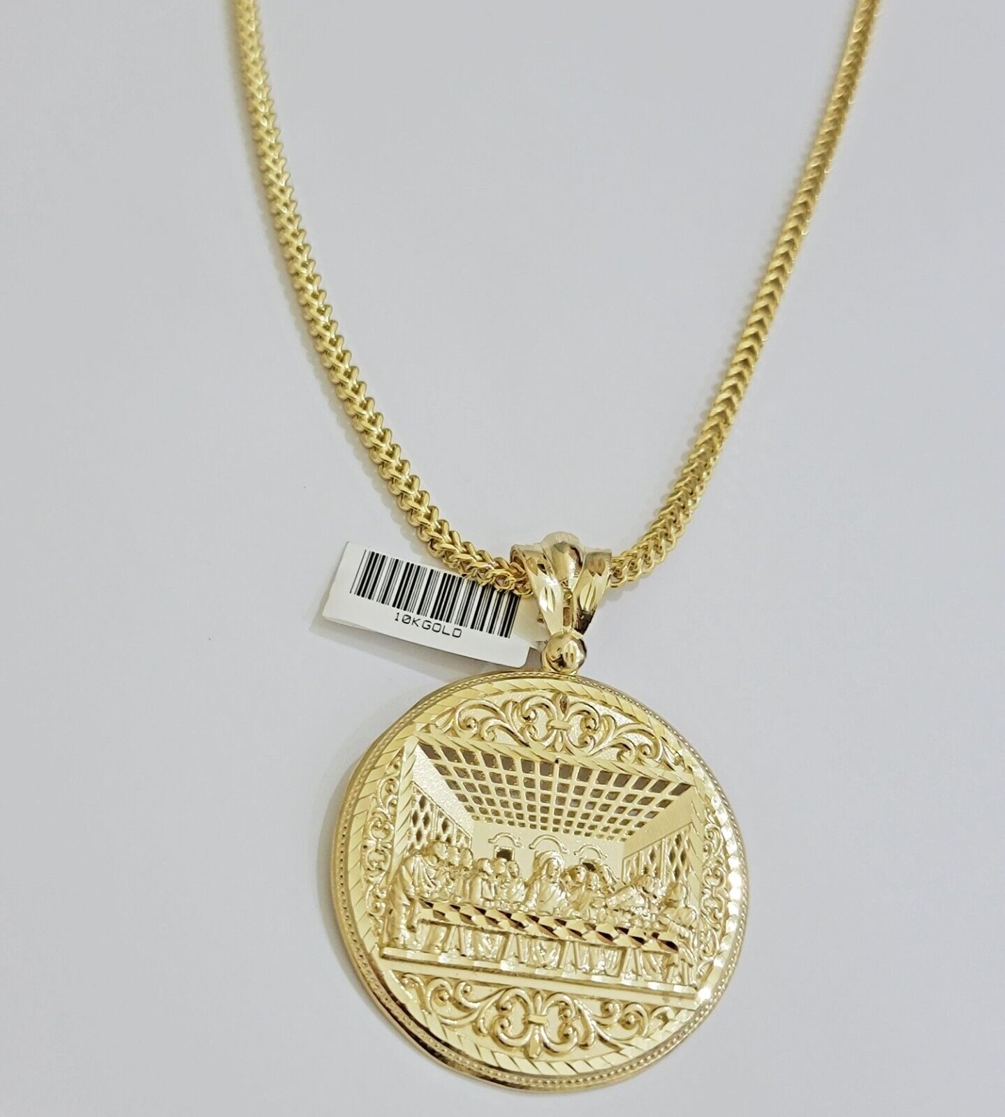 REAL 10k Gold Franco Chain Necklace 24 Inch Last Supper Pendant SET 10KT For Men - GoldenlinQ