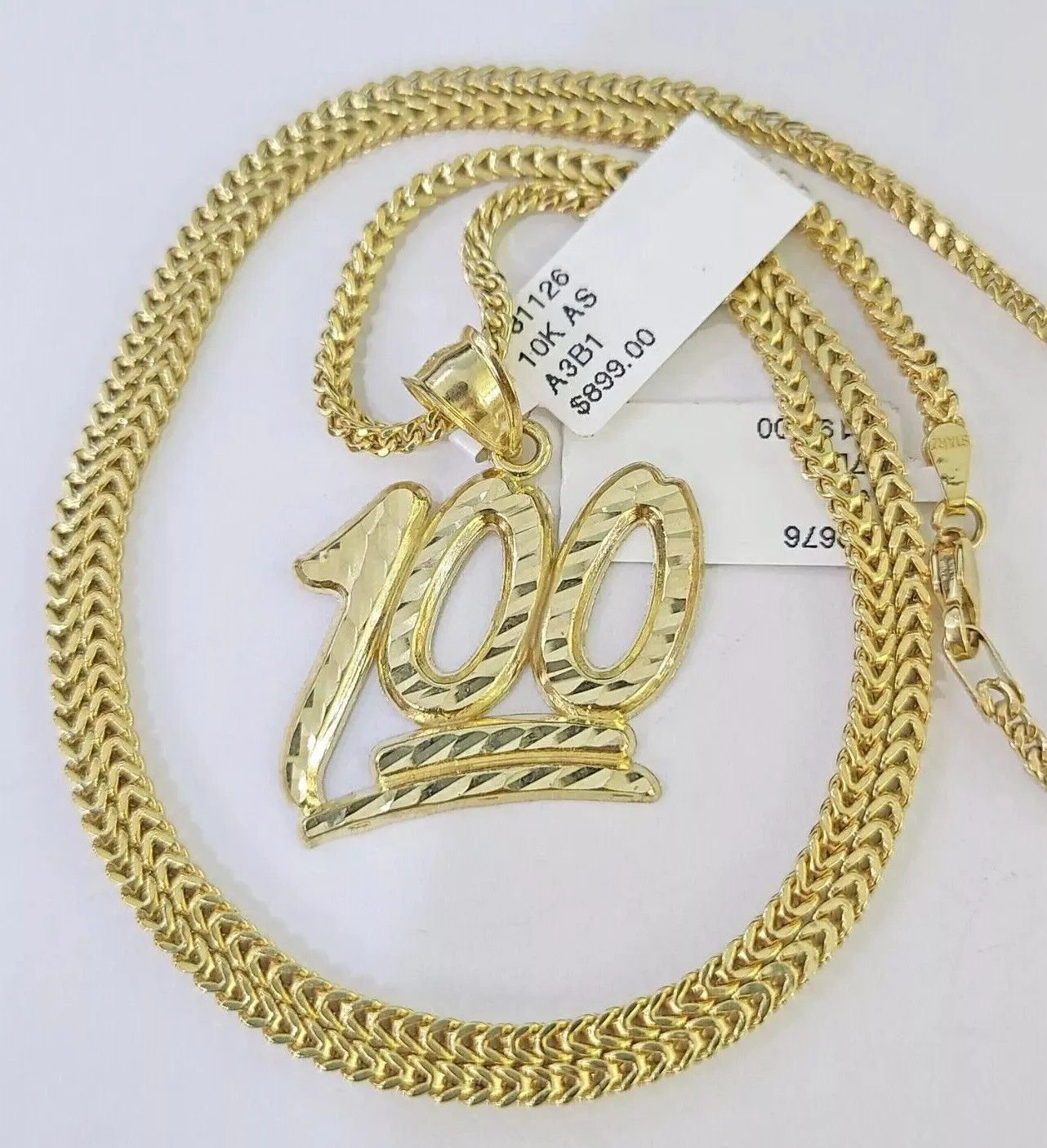 Real 10k Gold Franco Chain Necklace With 100 Sign Charm Pendant SET 18 - 26 inch - GoldenlinQ