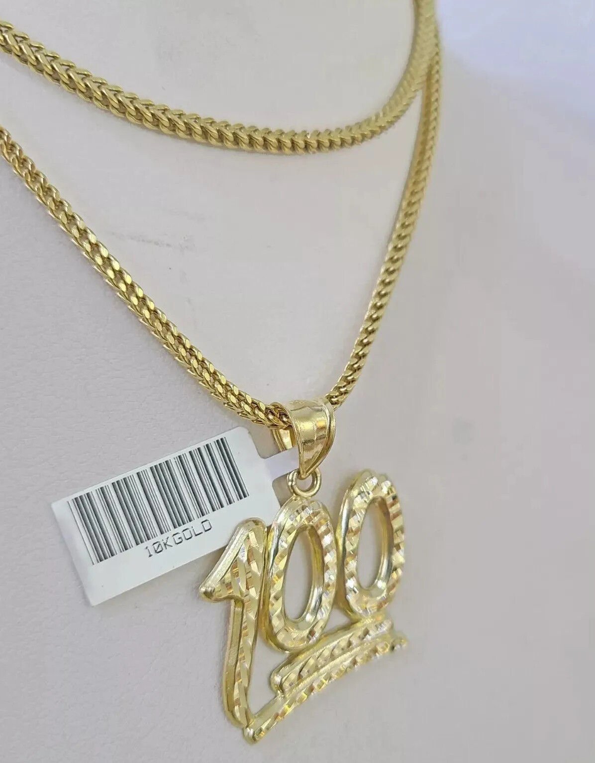 Real 10k Gold Franco Chain Necklace With 100 Sign Charm Pendant SET 18 - 26 inch - GoldenlinQ