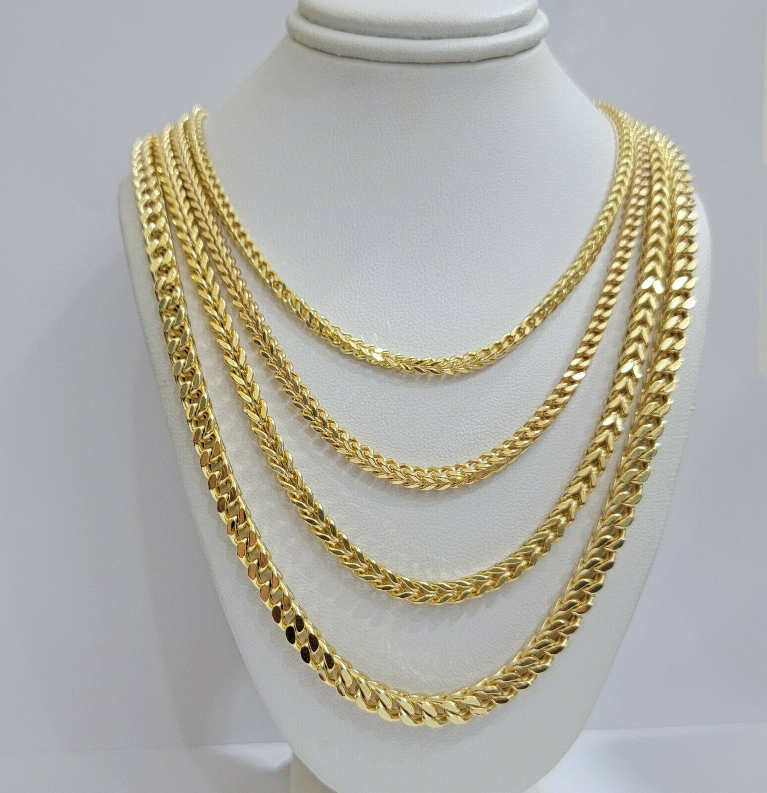Real 10k Gold Franco Necklace Box Chain 20" - 28" Inch 3mm - 5mm 10kt Yellow Gold - GoldenlinQ