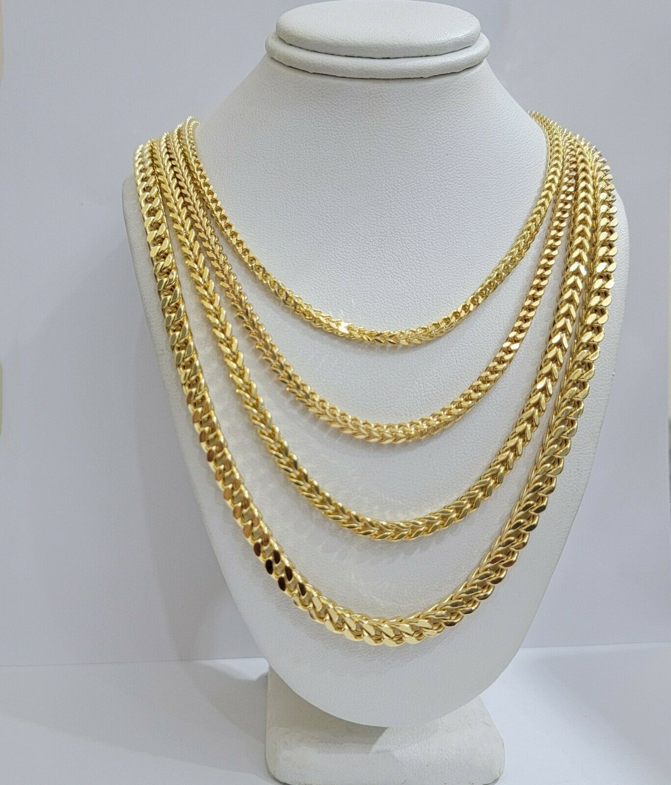 Real 10k Gold Franco Necklace Box Chain 20" - 28" Inch 3mm - 5mm 10kt Yellow Gold - GoldenlinQ